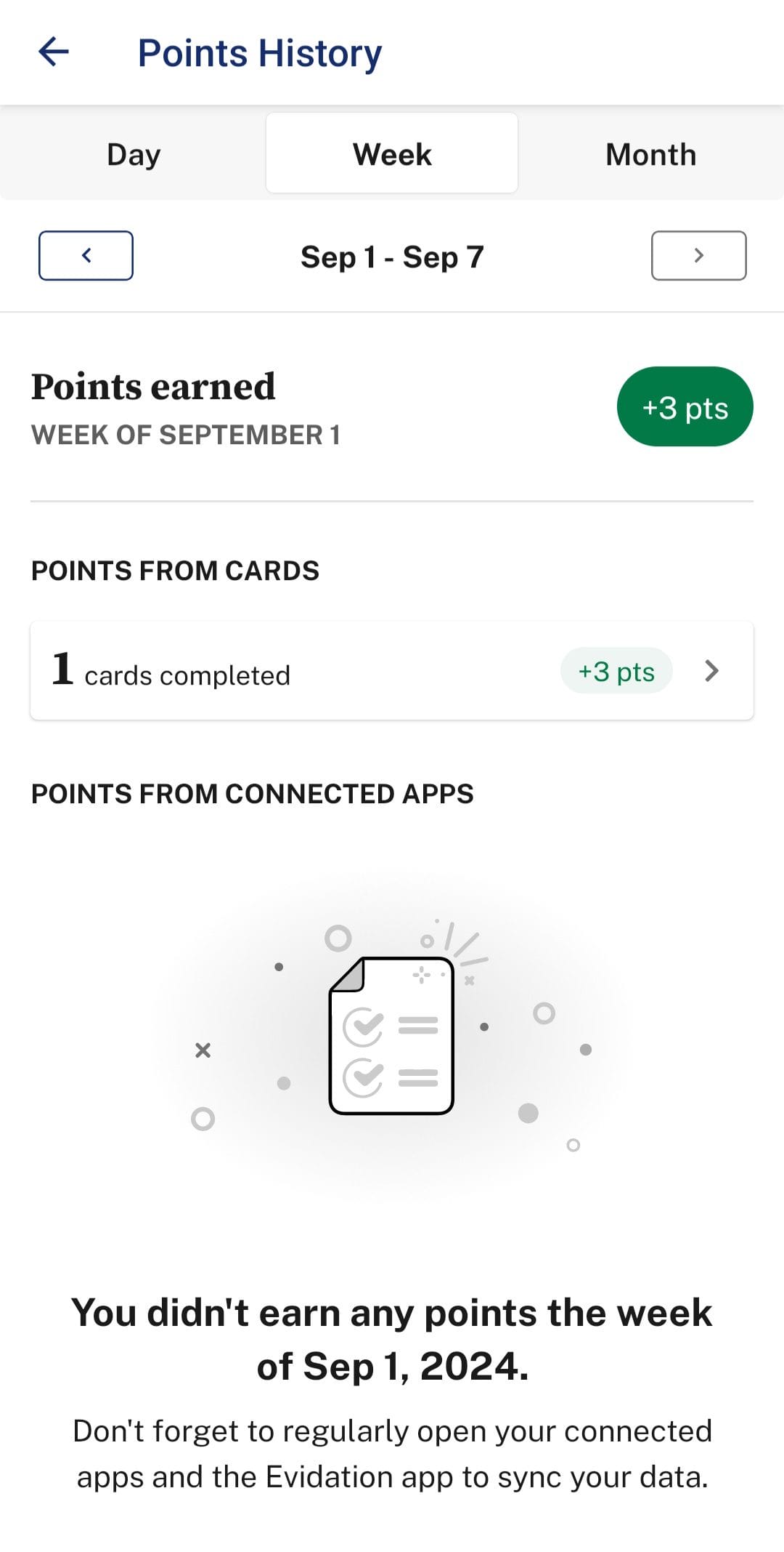 Evidation points history