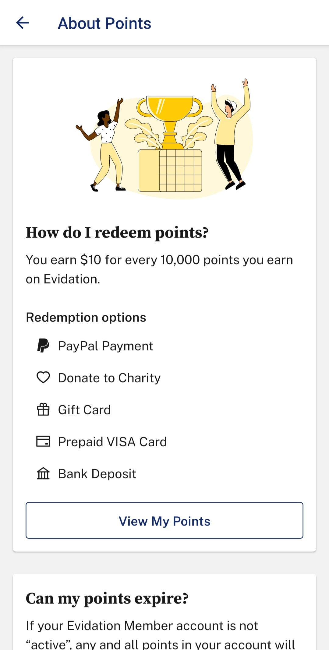 Evidation redeem points