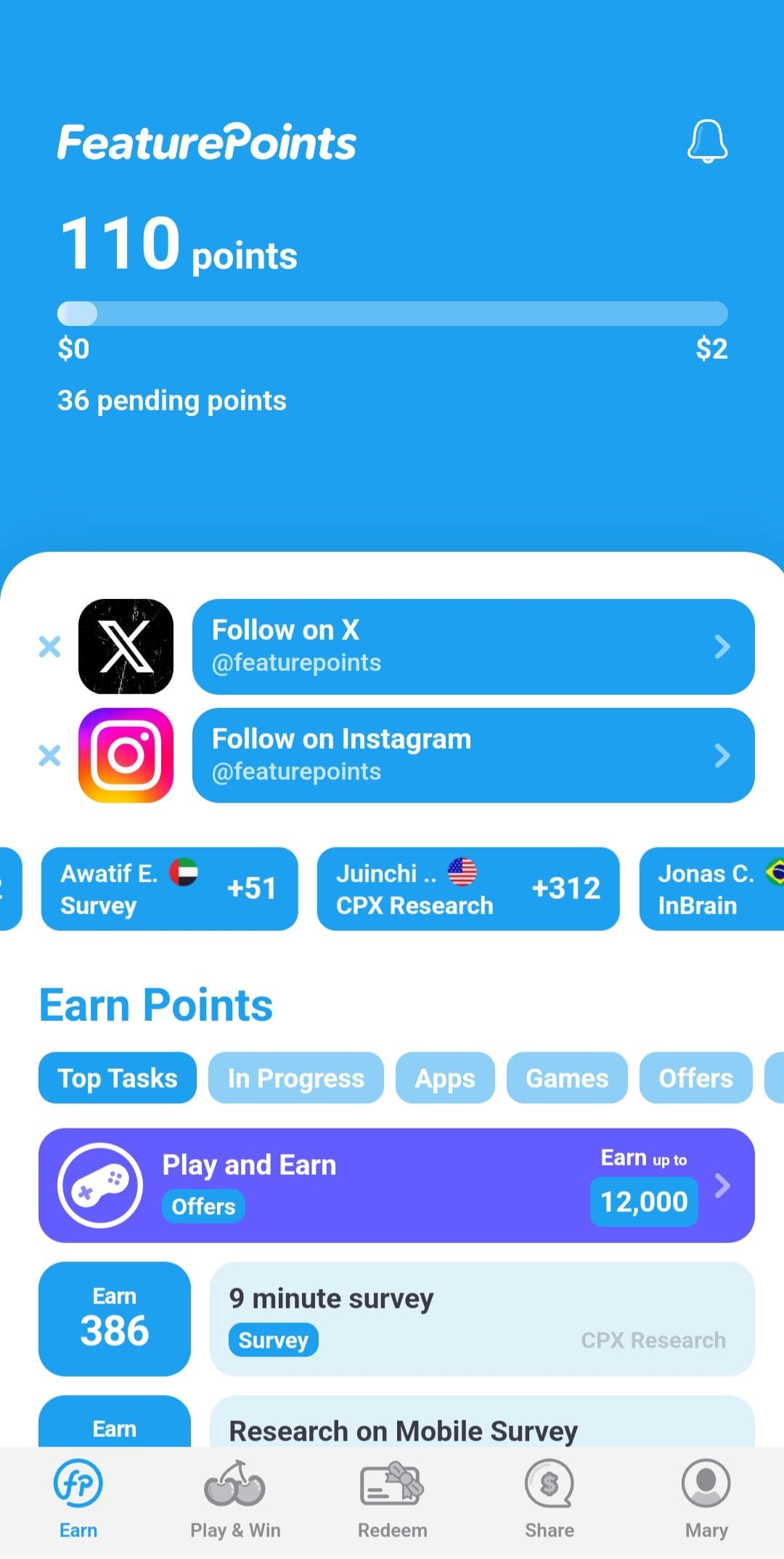 FeaturePoints earn rewards