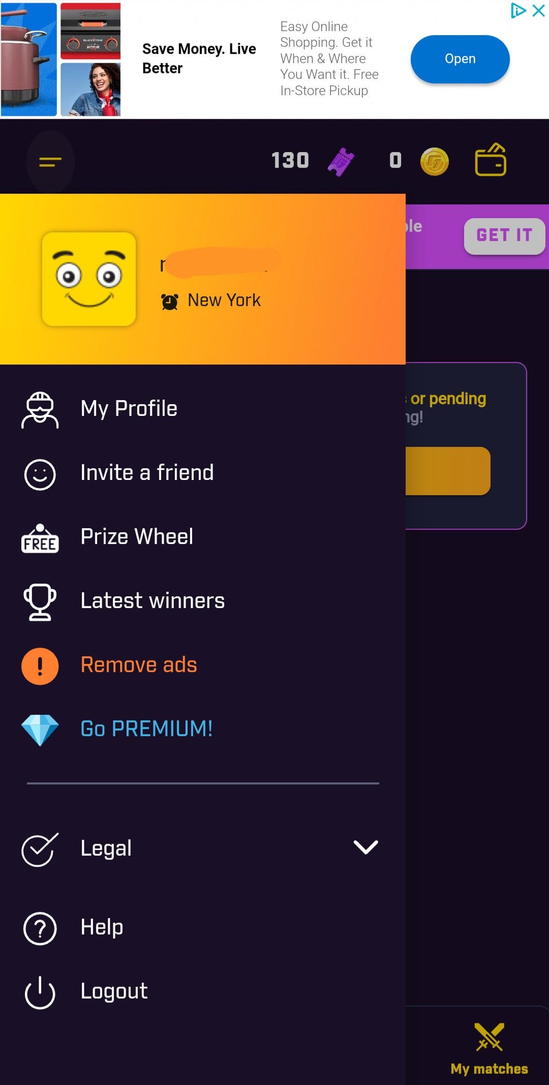 Gamersfy profile menu