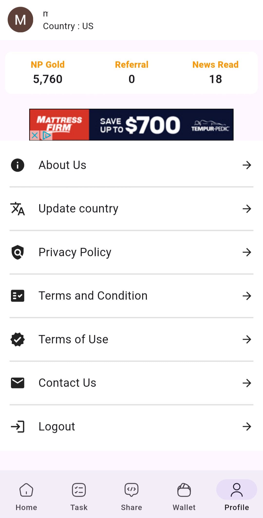 NewPay profile menu