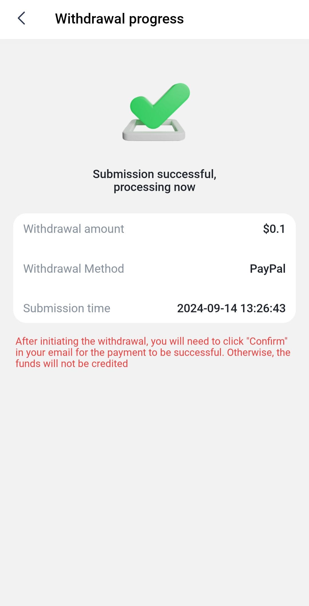 Reel Rush withdrawal processing