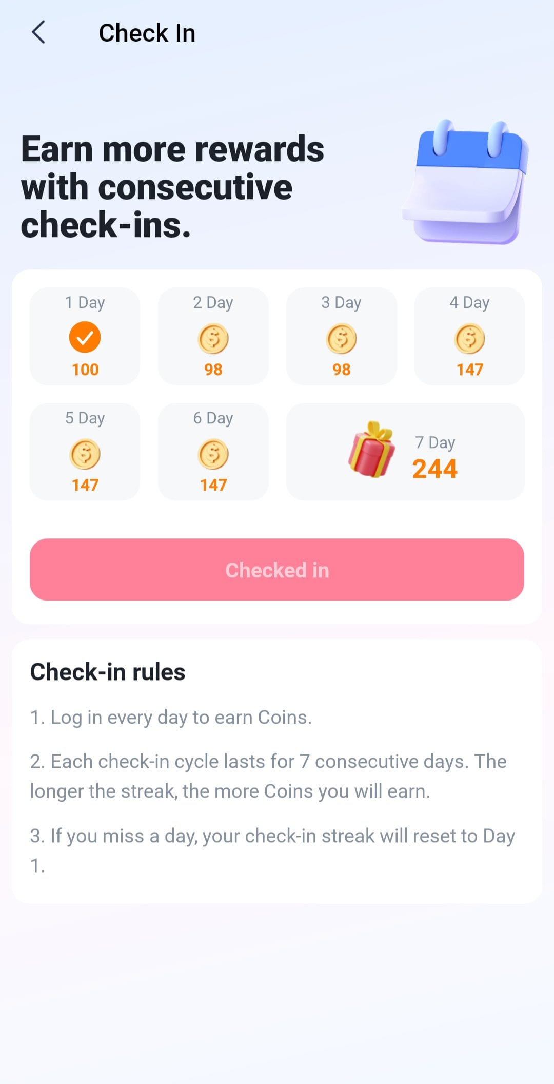 Reel Rush daily check-in