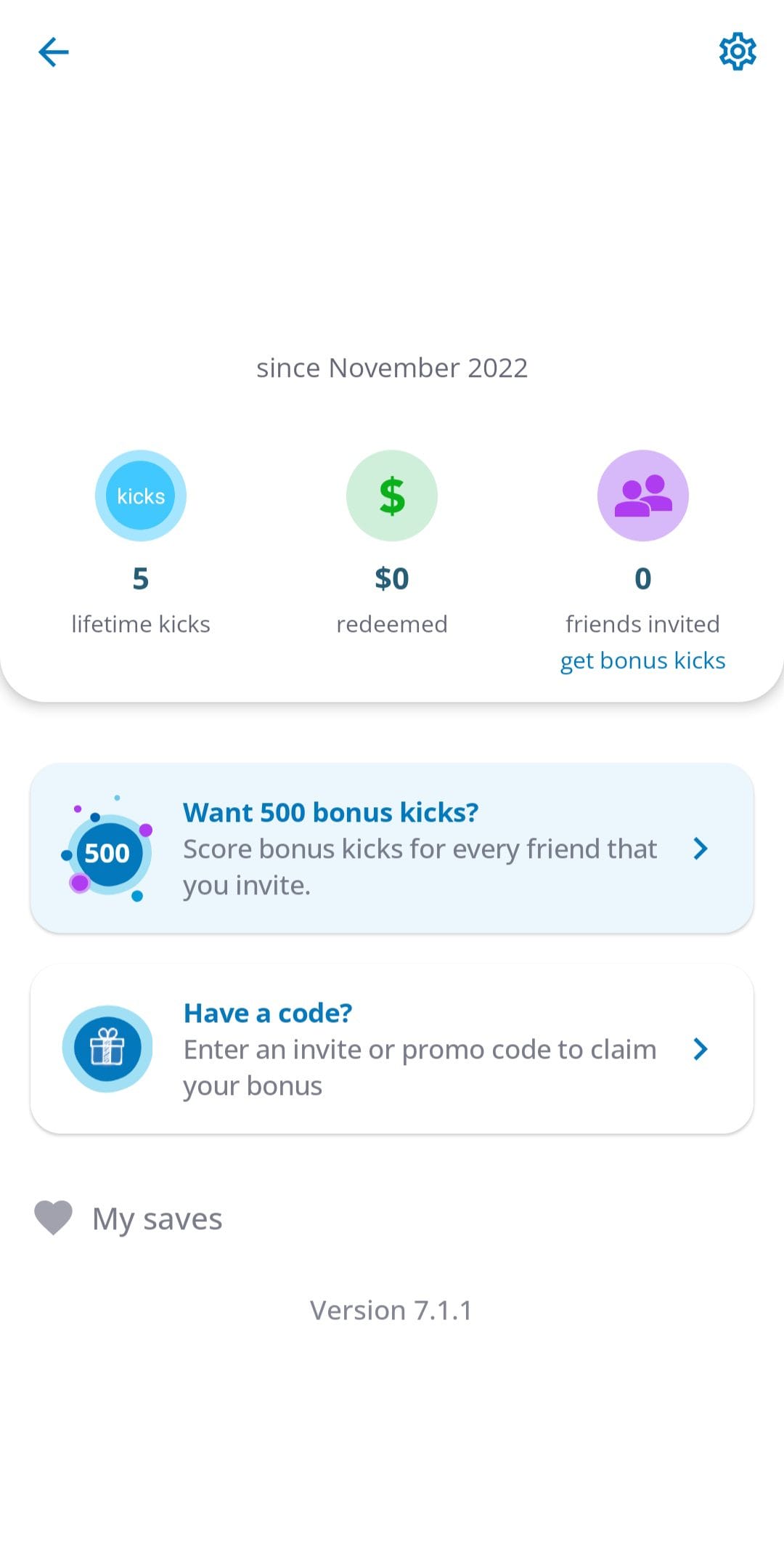 Shopkick profile menu