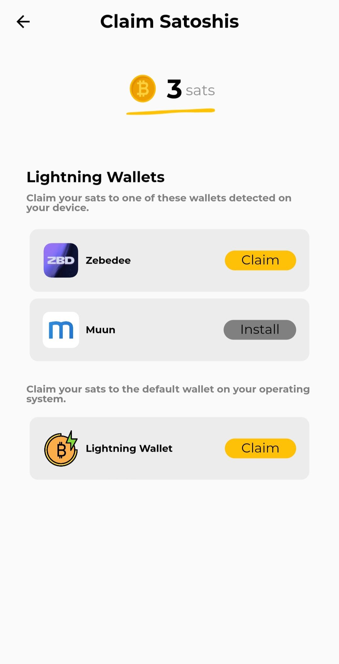 Simple Bitcoin claim satoshis