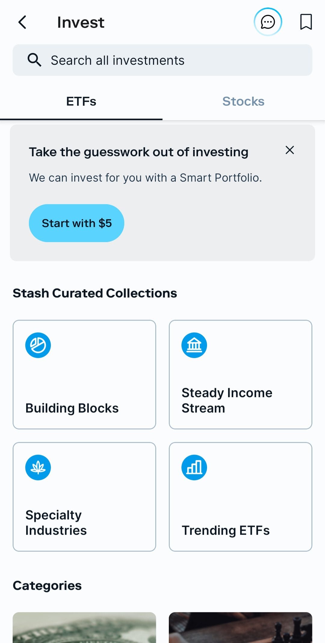 Stash search investments