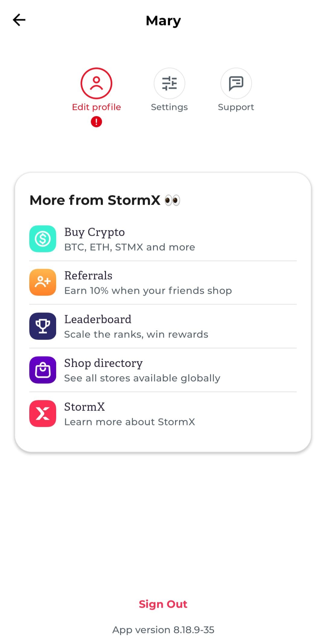 StormX menu
