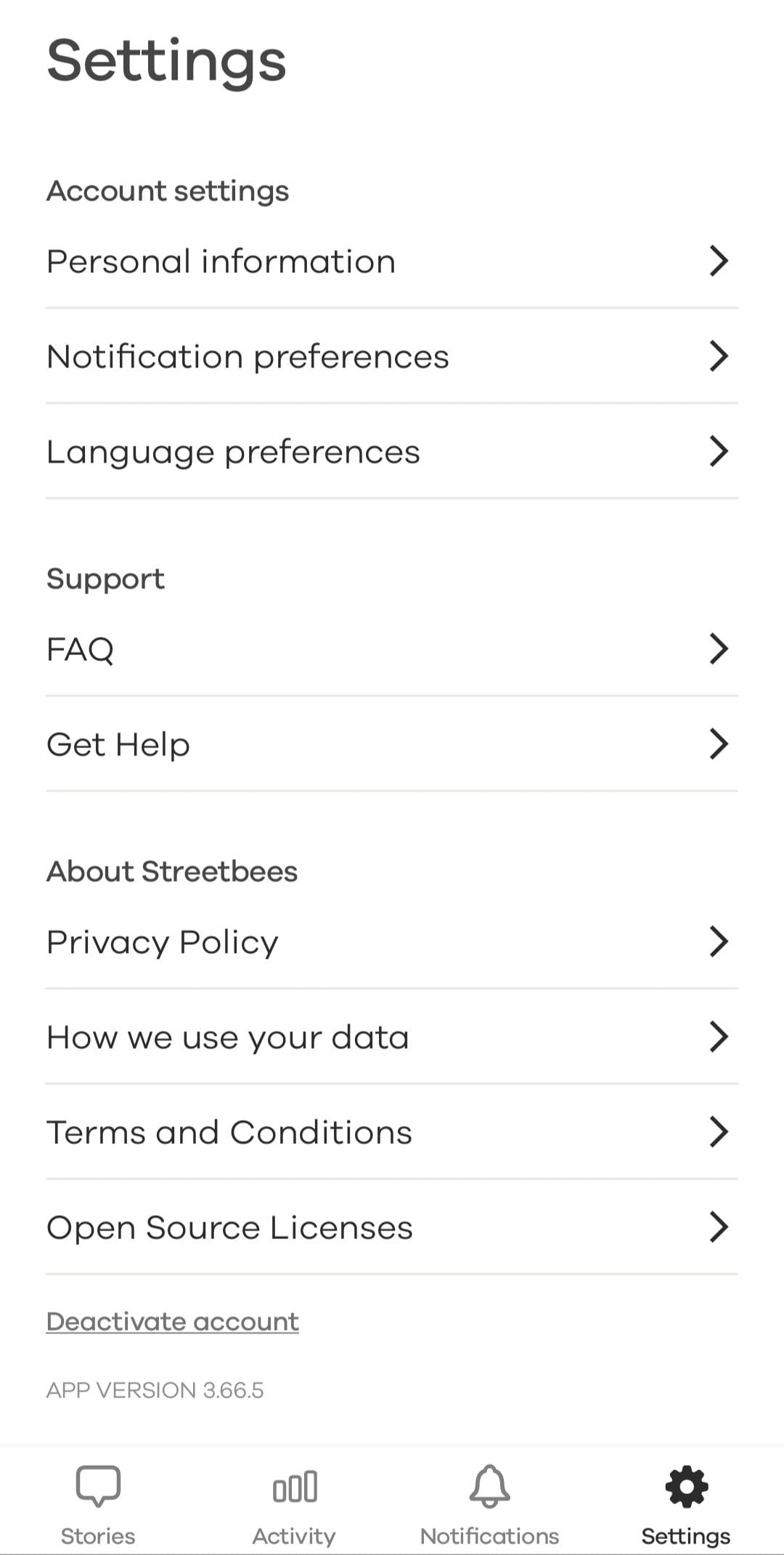 Streetbees profile menu