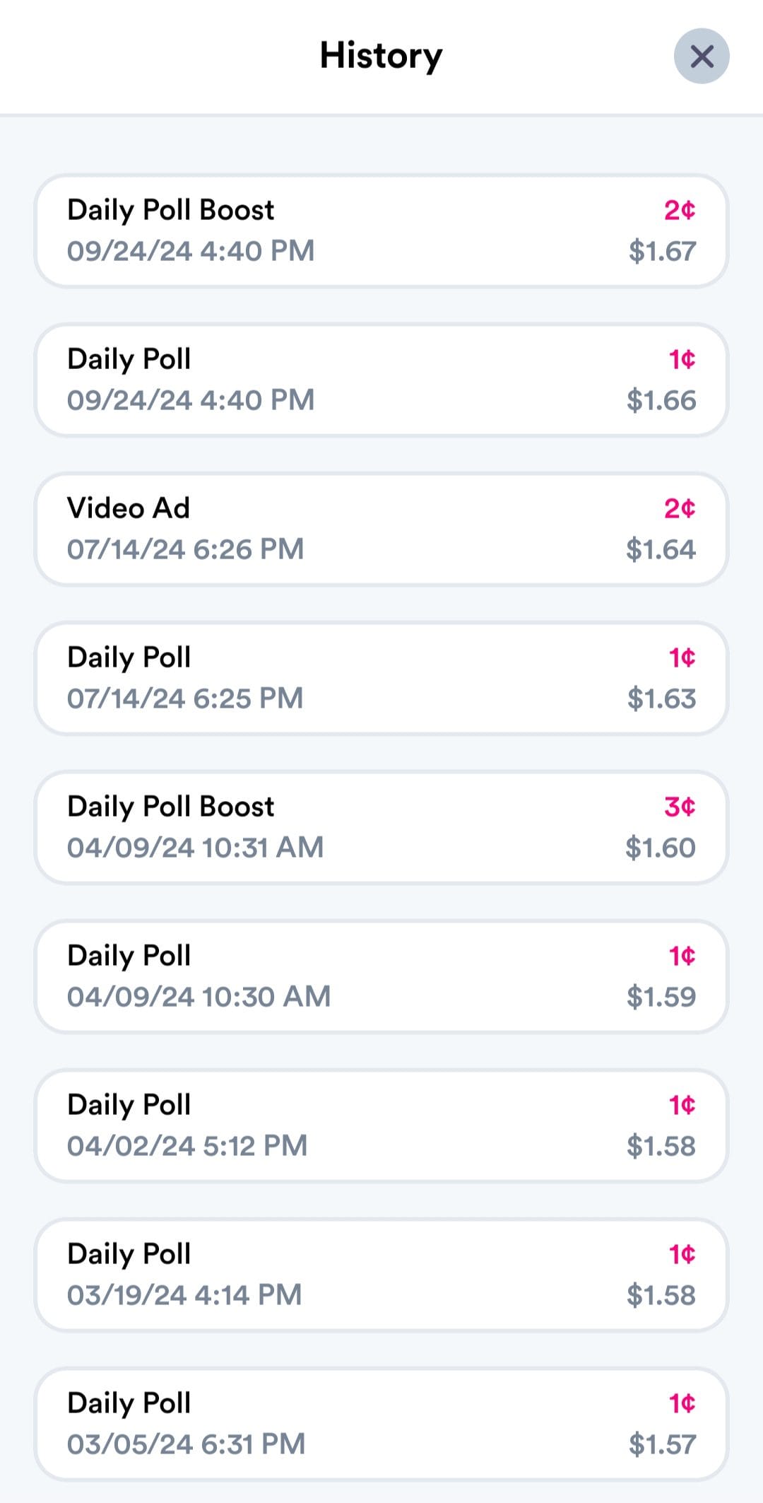 Survey Pop earning activity