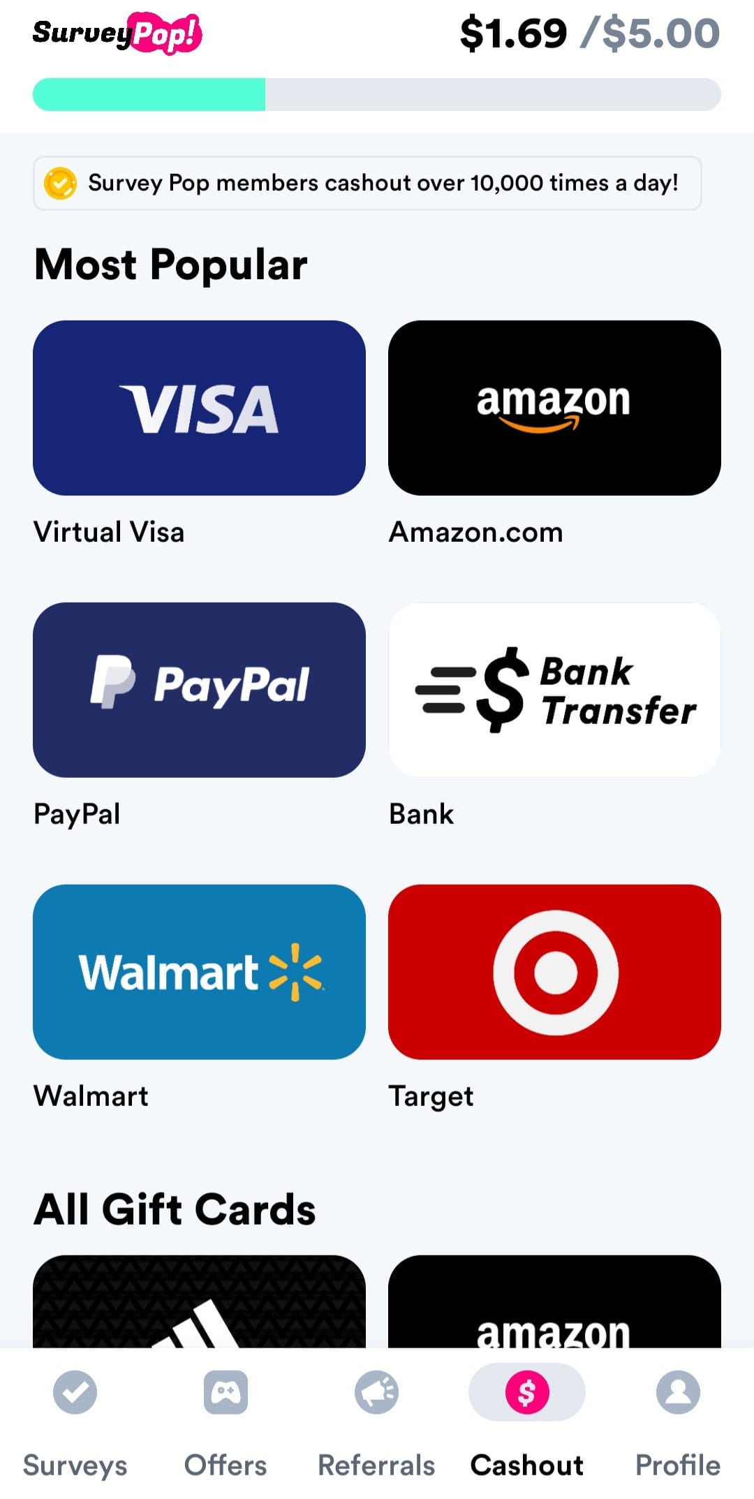 Survey Pop cashout methods