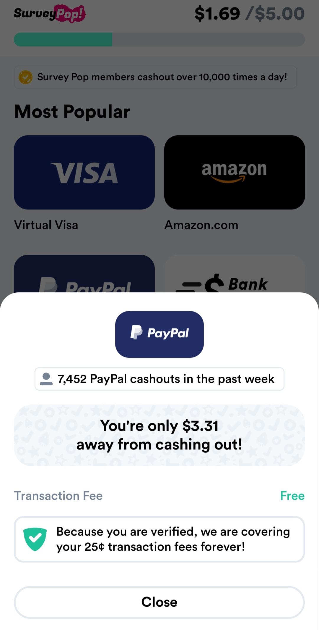 Survey Pop paypal