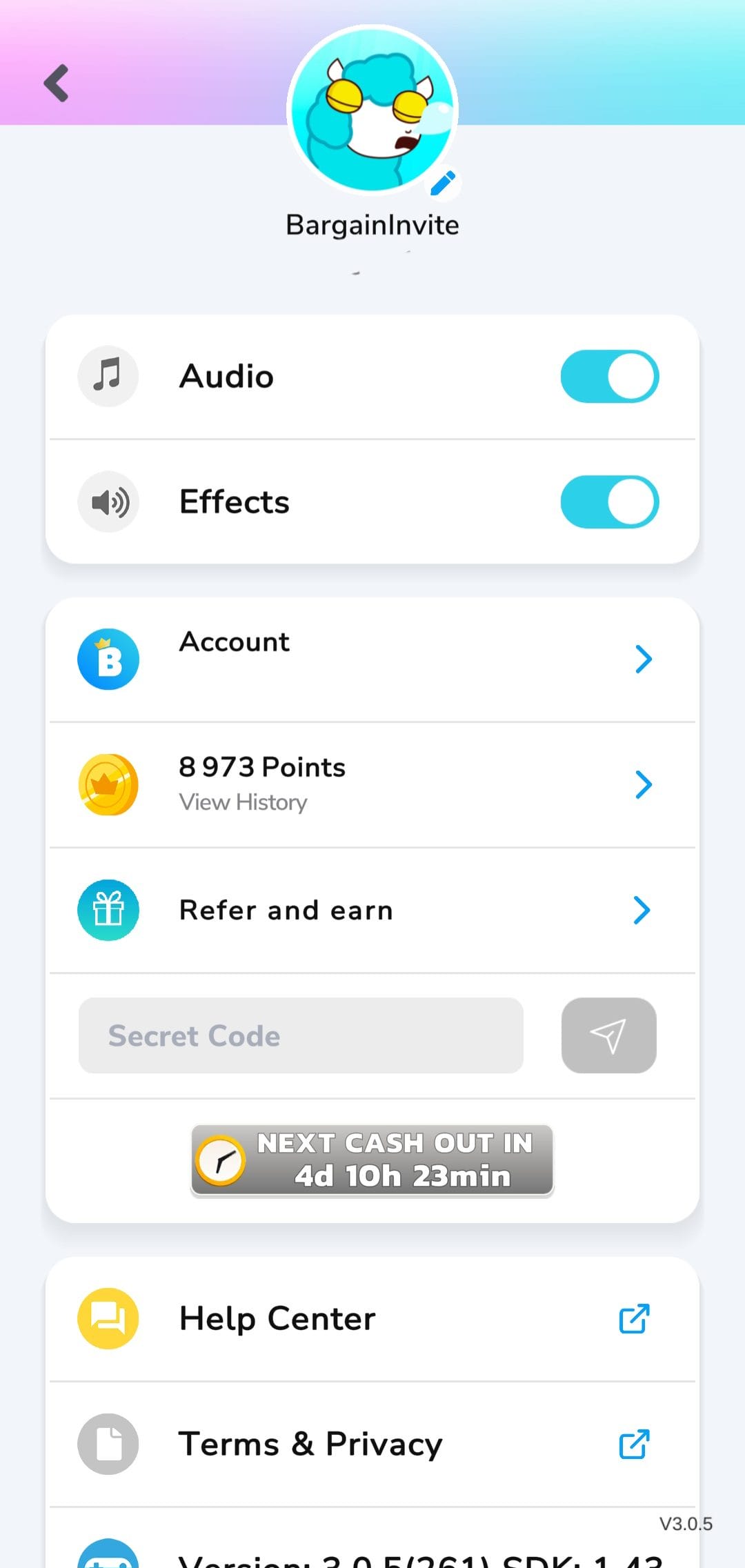 Sweet Bitcoin profile menu