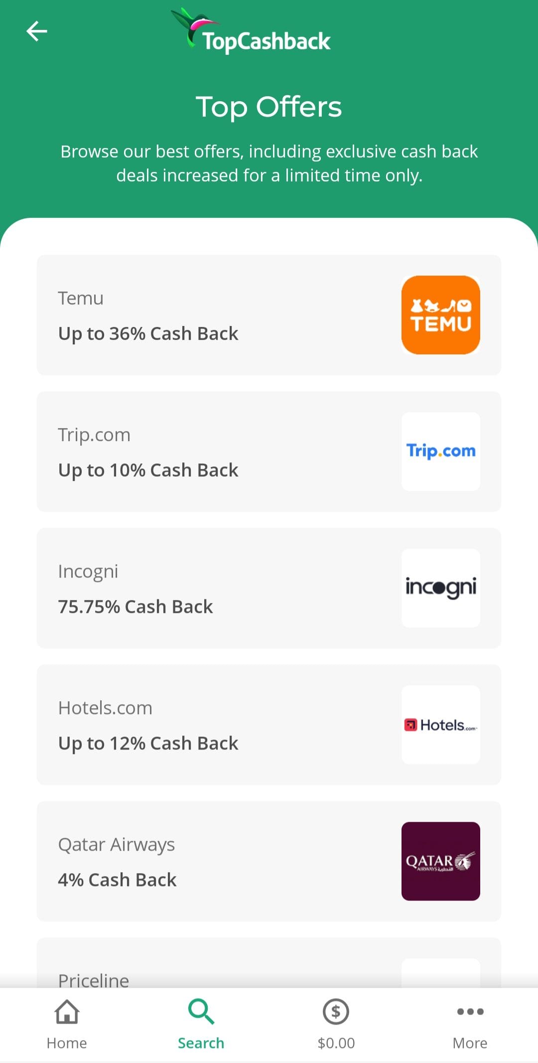 TopCashback top offers