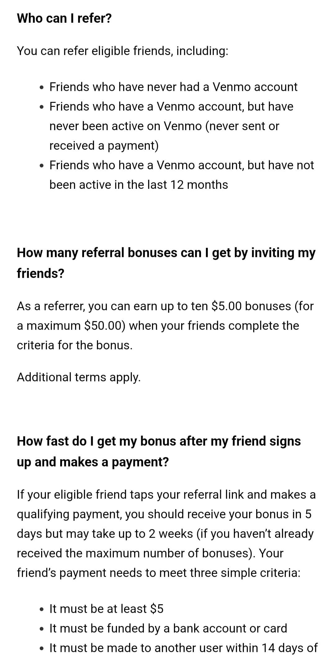 Venmo referral faqs
