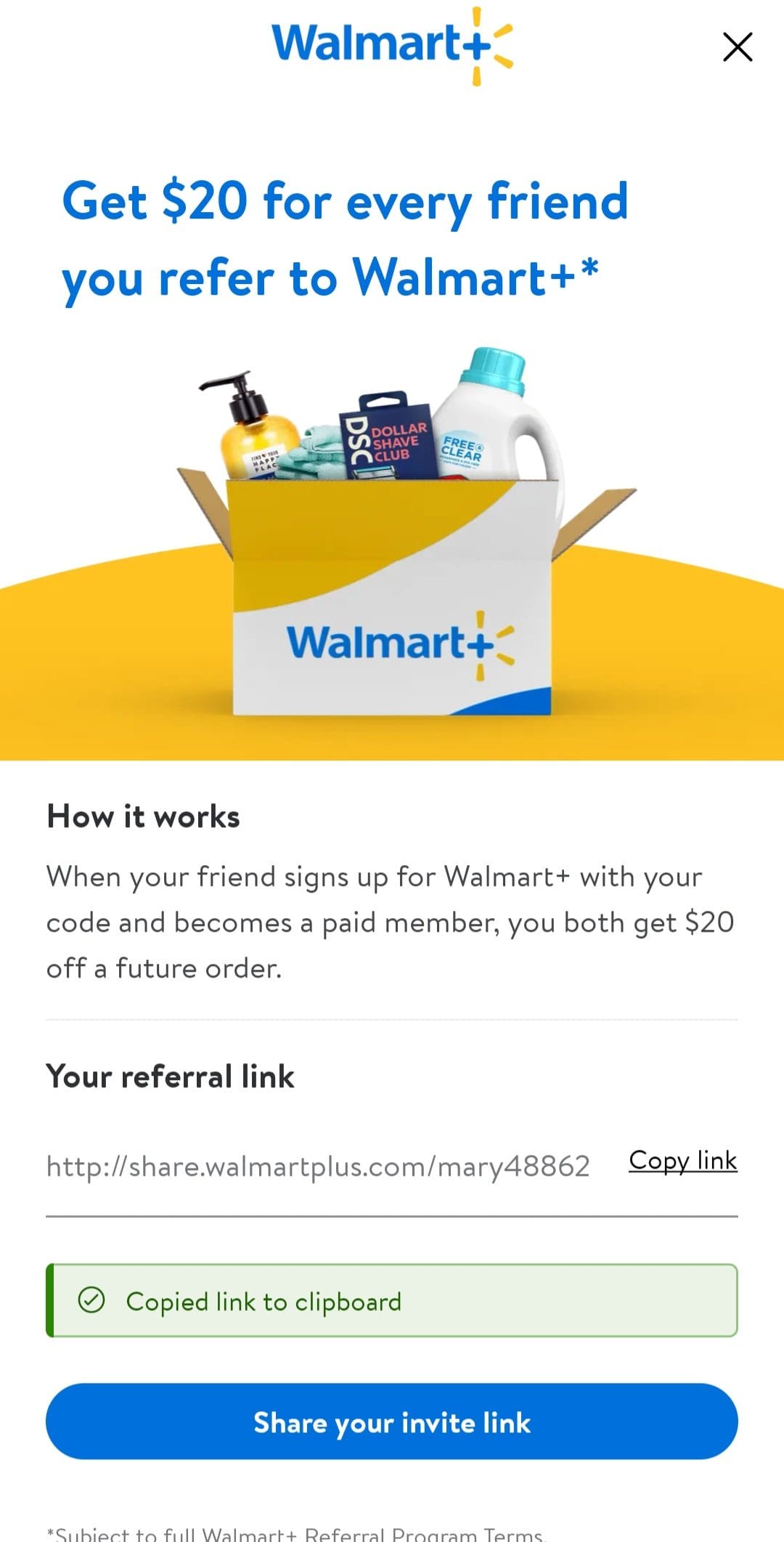 Walmart+ referral code