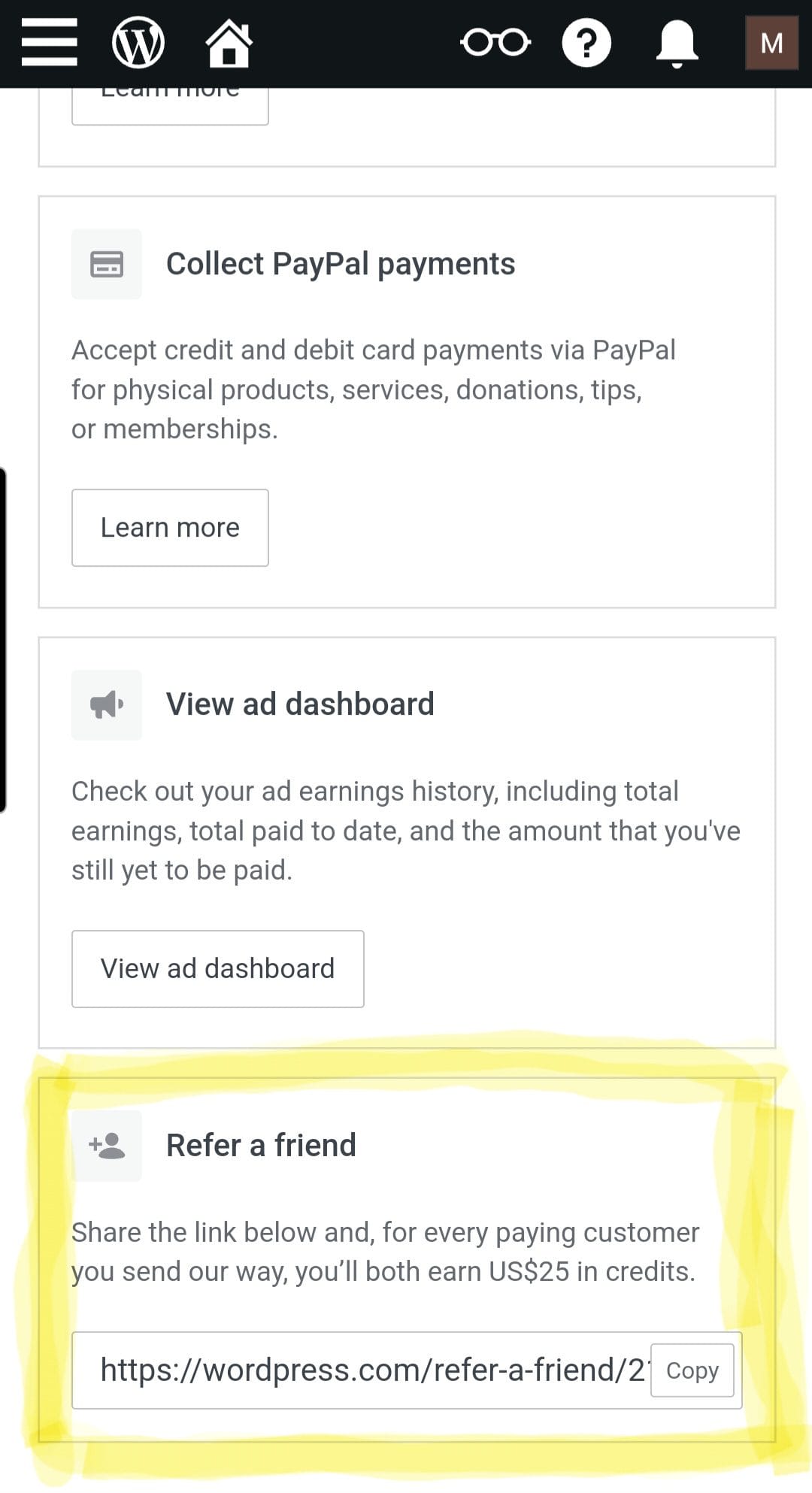 WordPress referral code