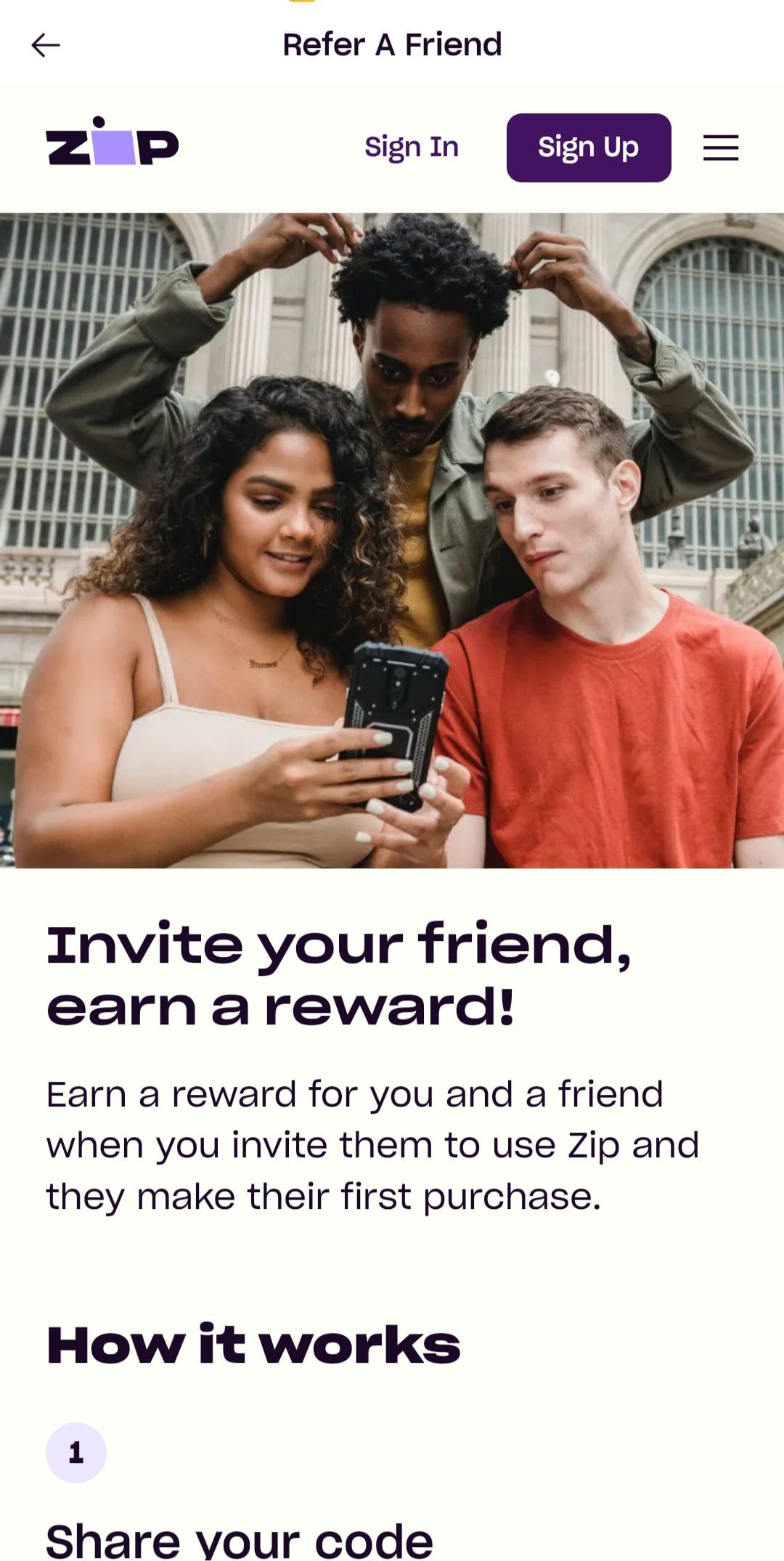 Zip referral code