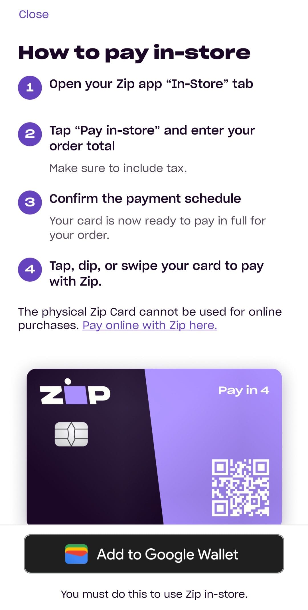 Zip pay in-store