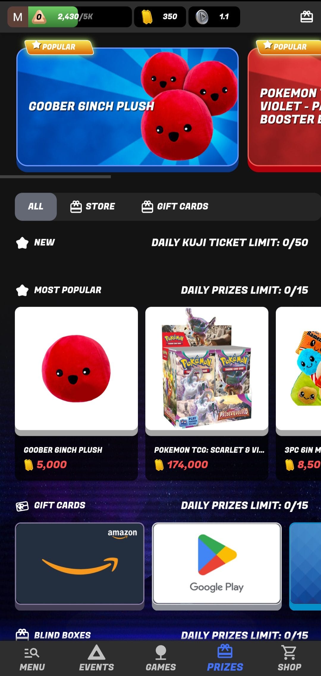 Arcade Online Physical Prizes