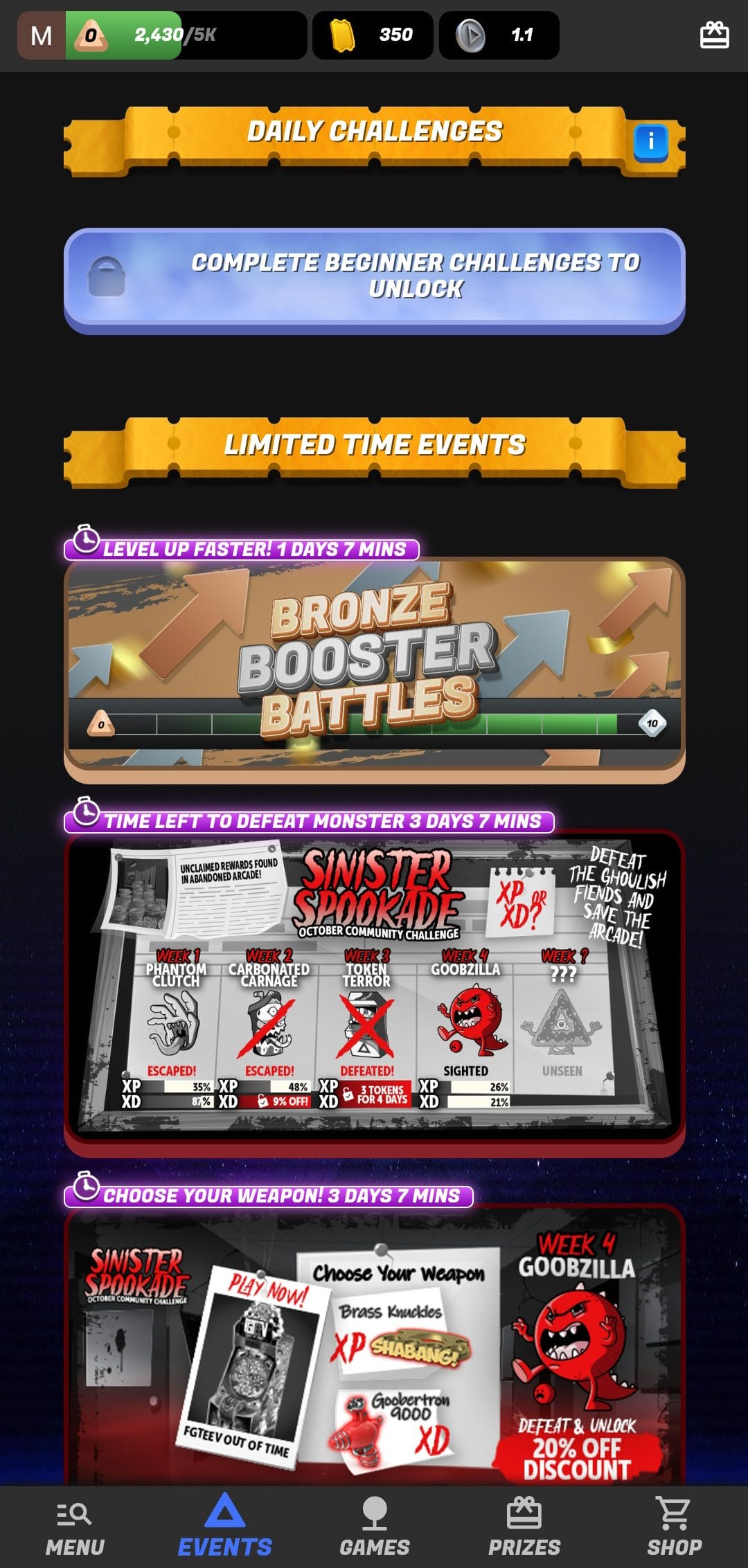 Arcade Online Events