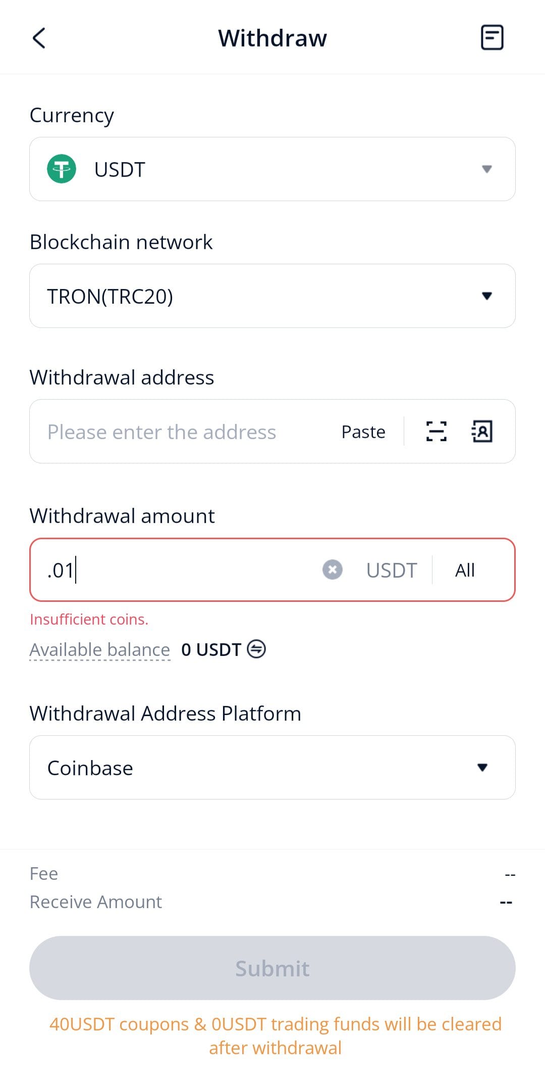 BTCC Withdraw USDT