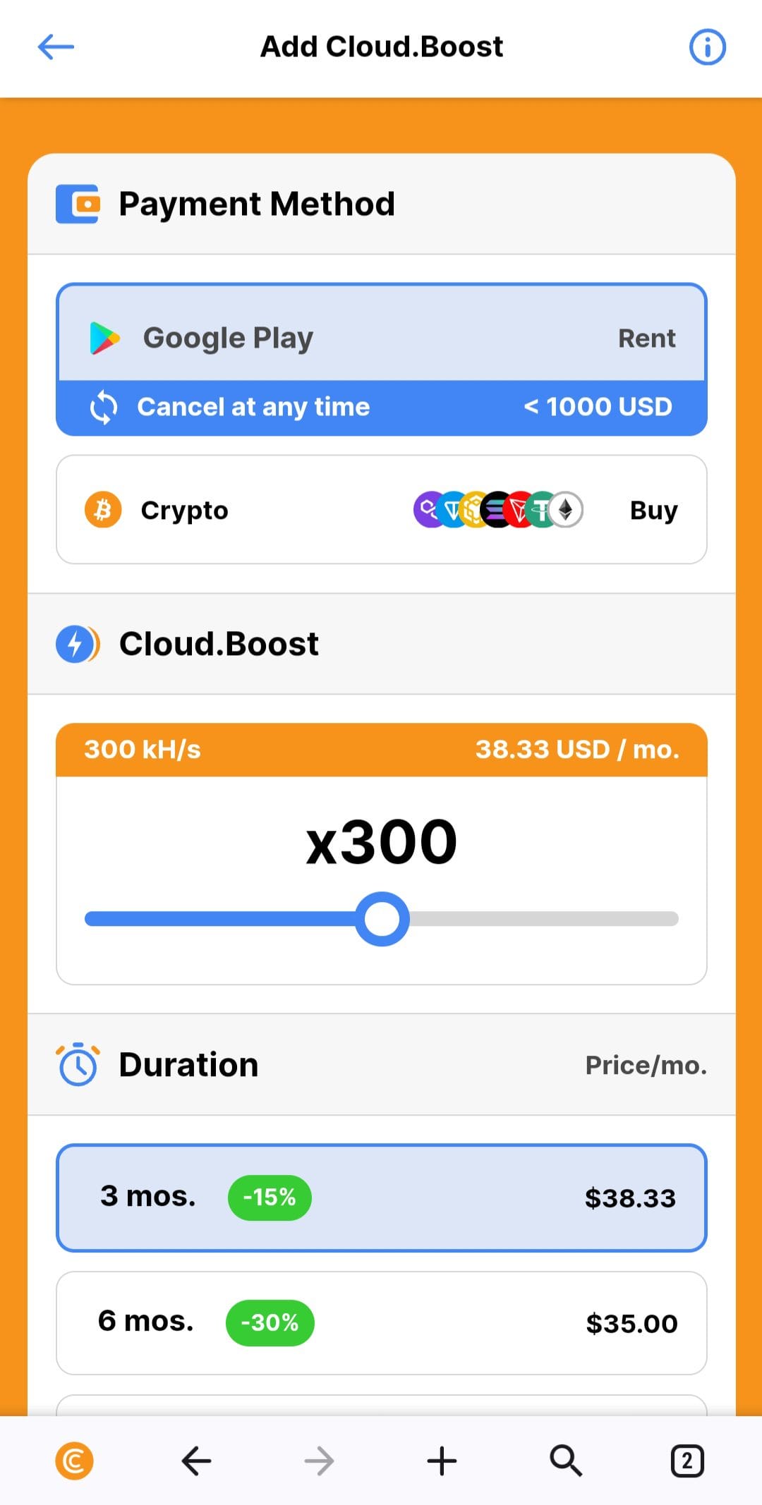 CryptoTab Browser Lite payment methods
