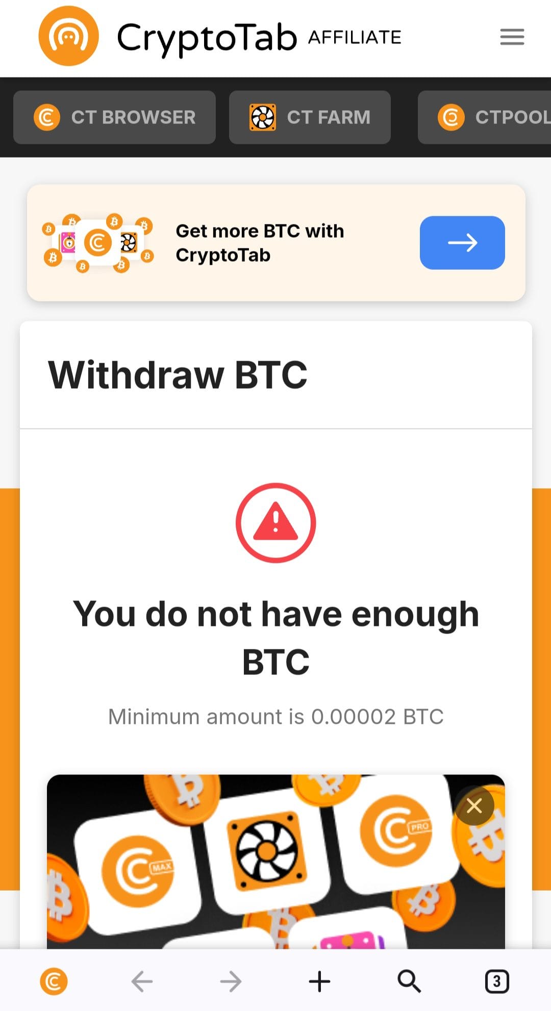 CryptoTab Browser Lite Withdraw BTC