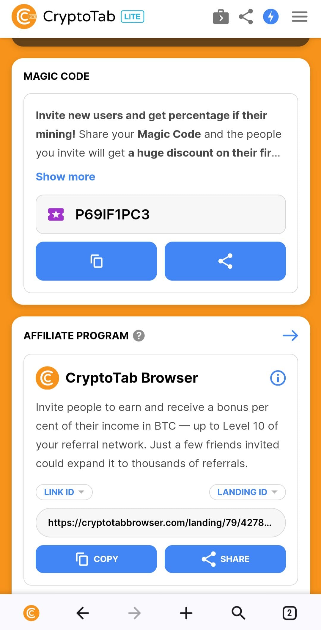CryptoTab Browser Lite Referral Code