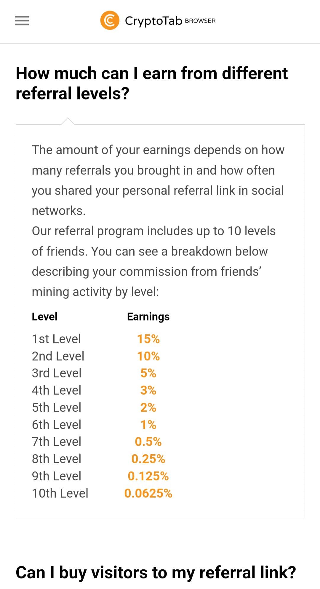 CryptoTab Pool Referral Levels