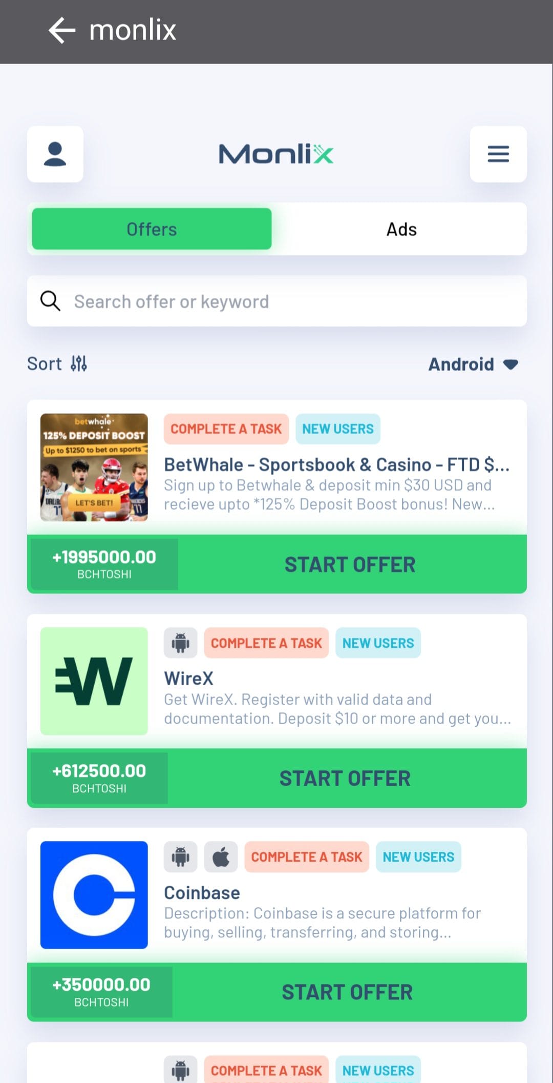 Earn Bitcoin Cash Monlix Offers