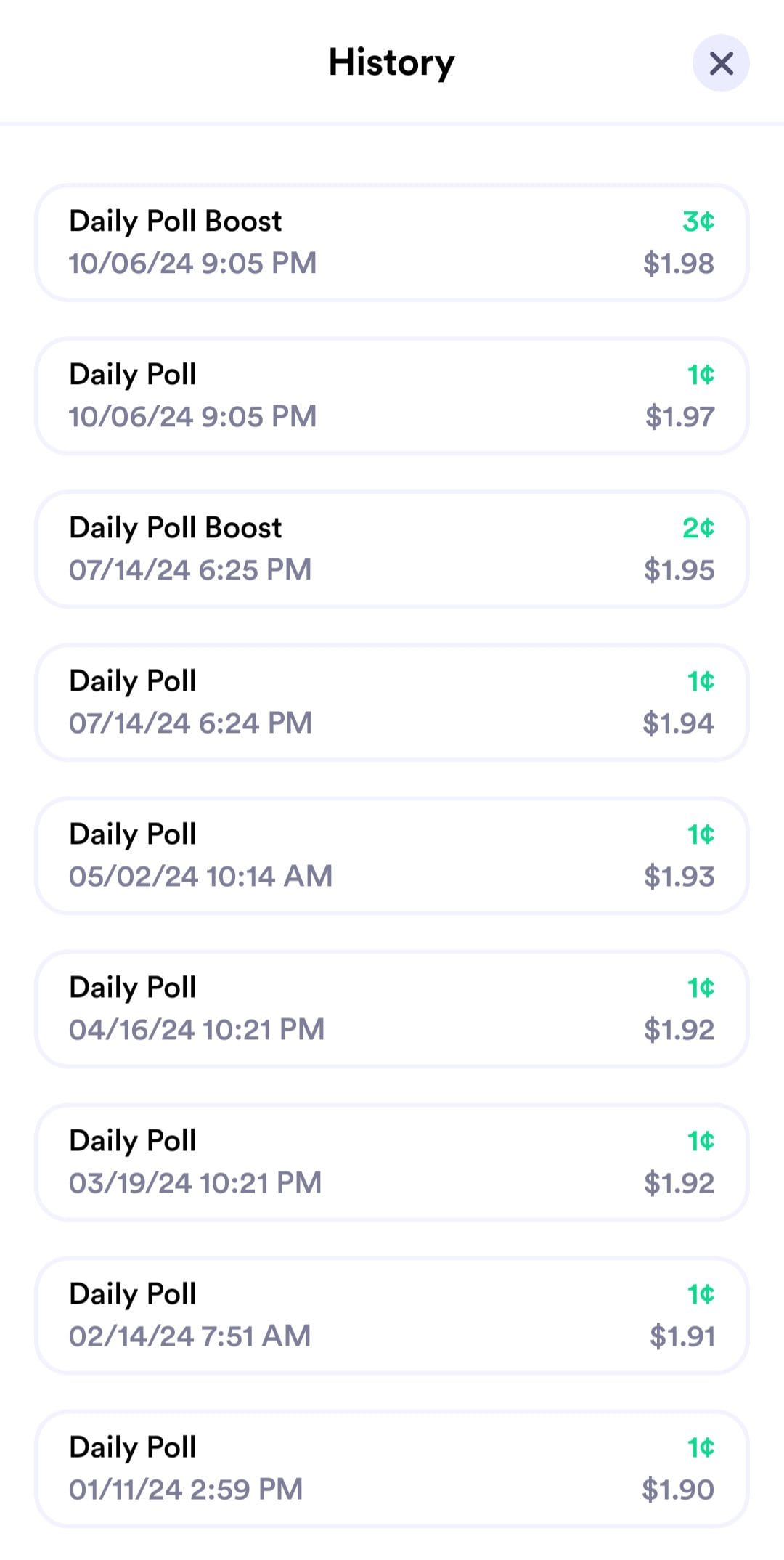 Eureka transaction history
