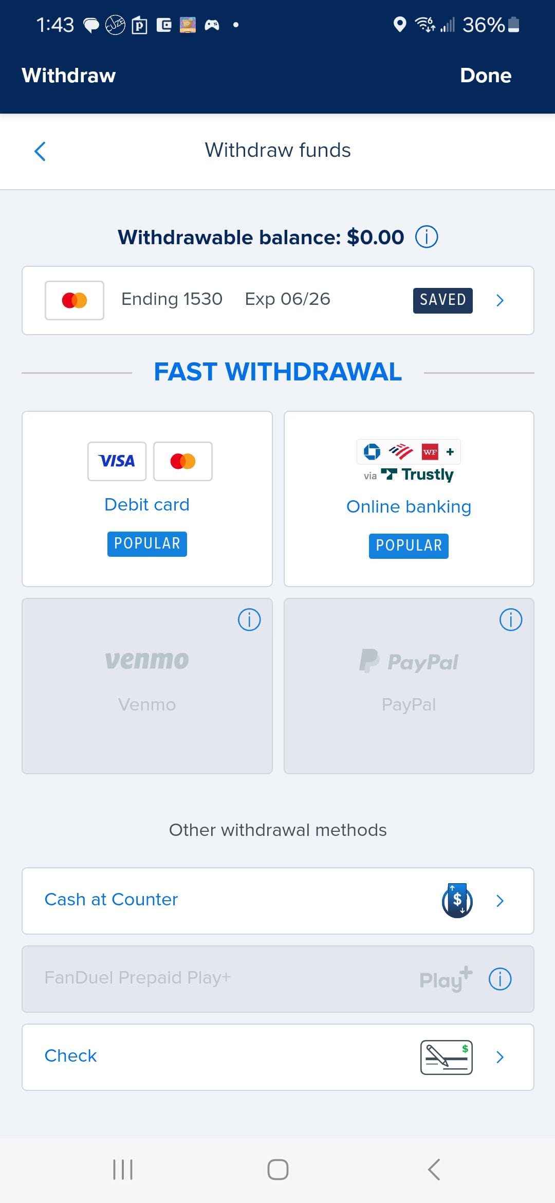 FanDuel fast withdrawals