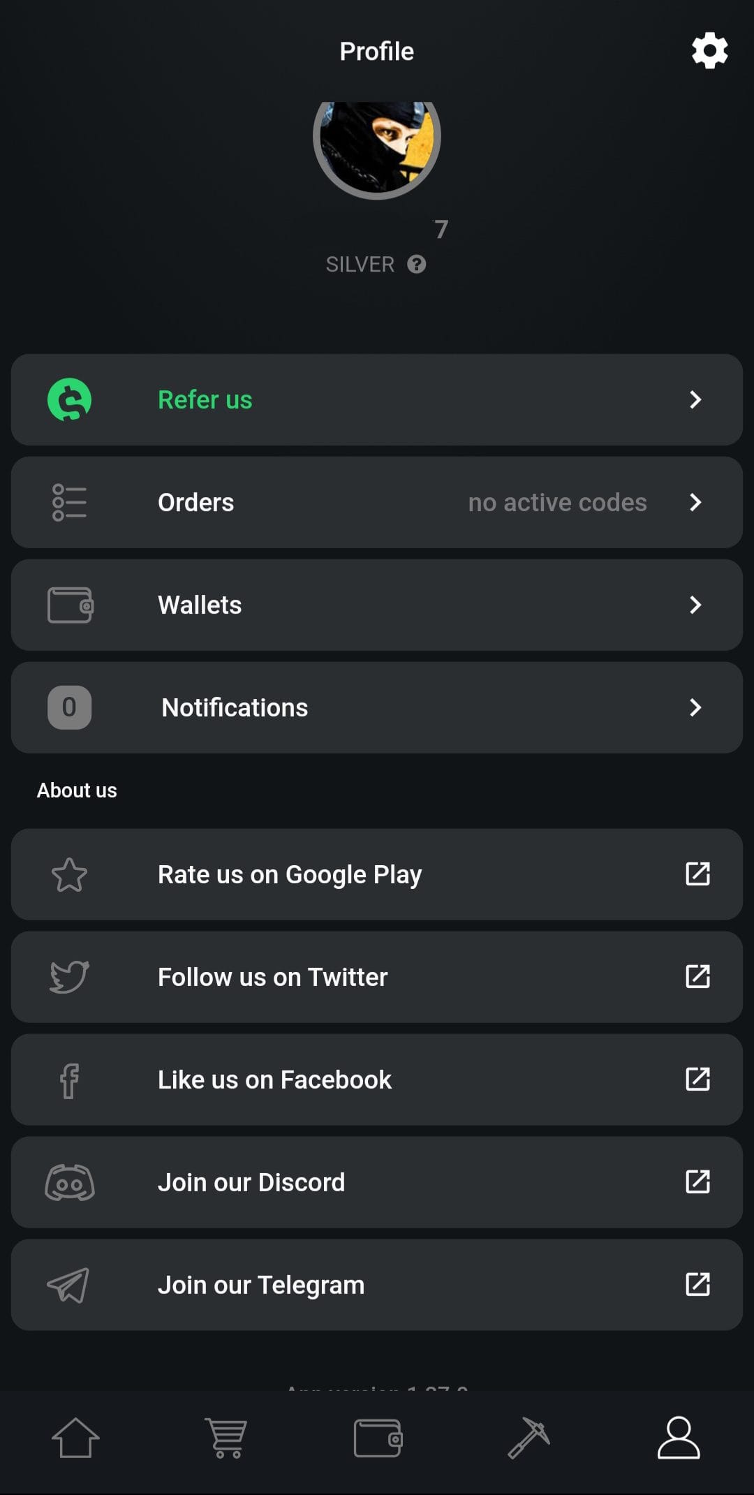 GamerHash Profile Menu