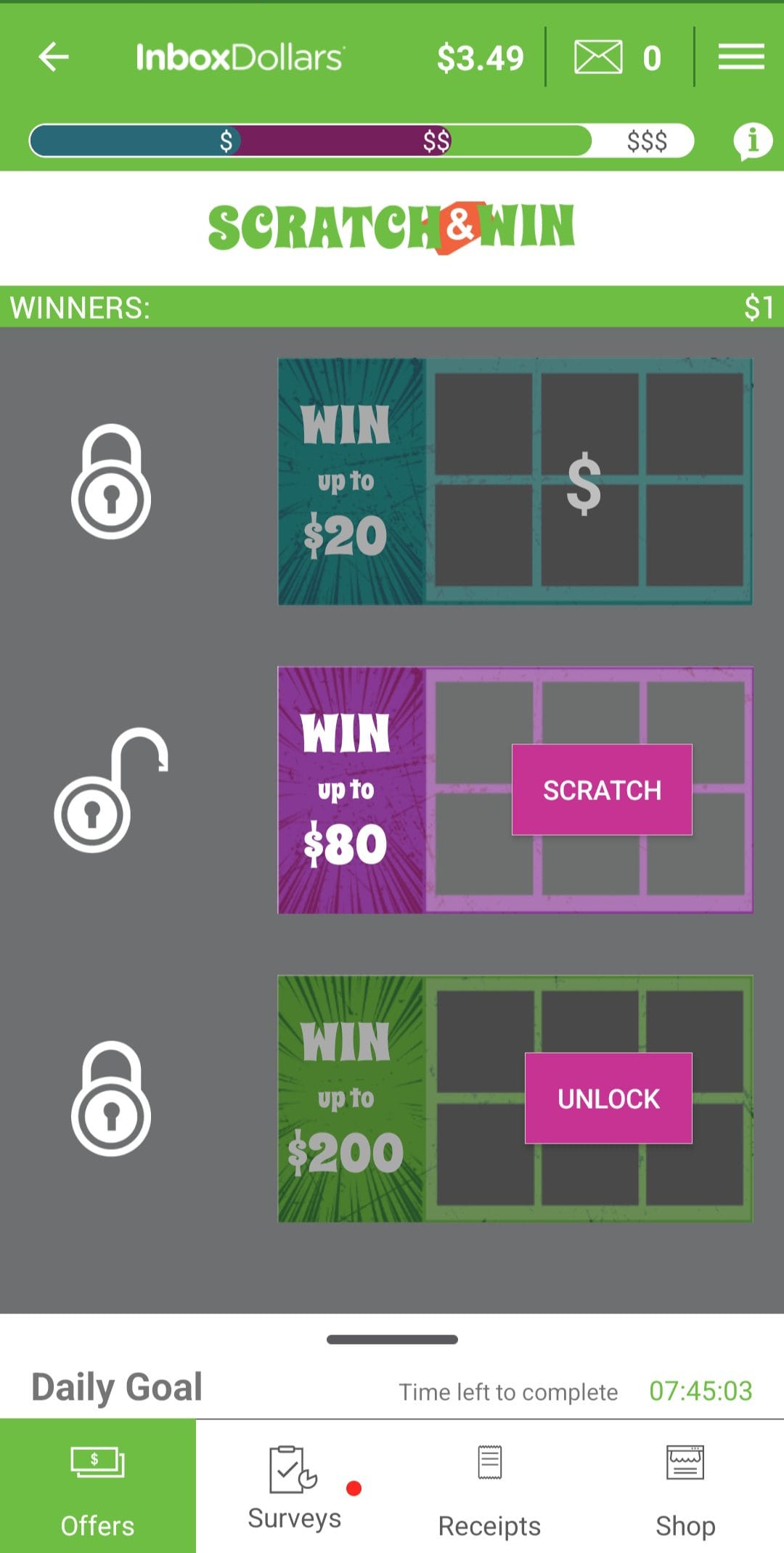 InboxDollars Scratch and Win