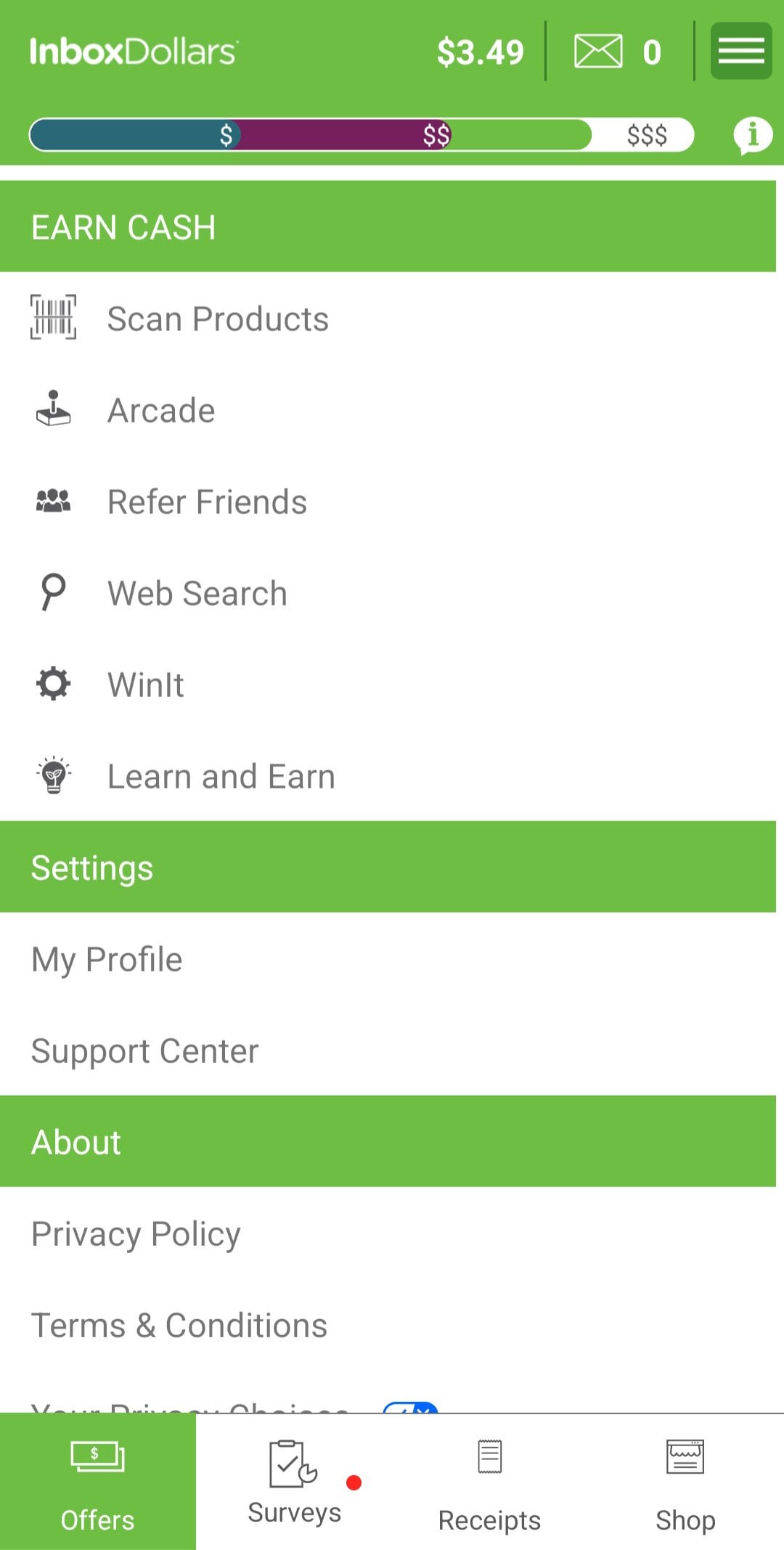 InboxDollars User Menu
