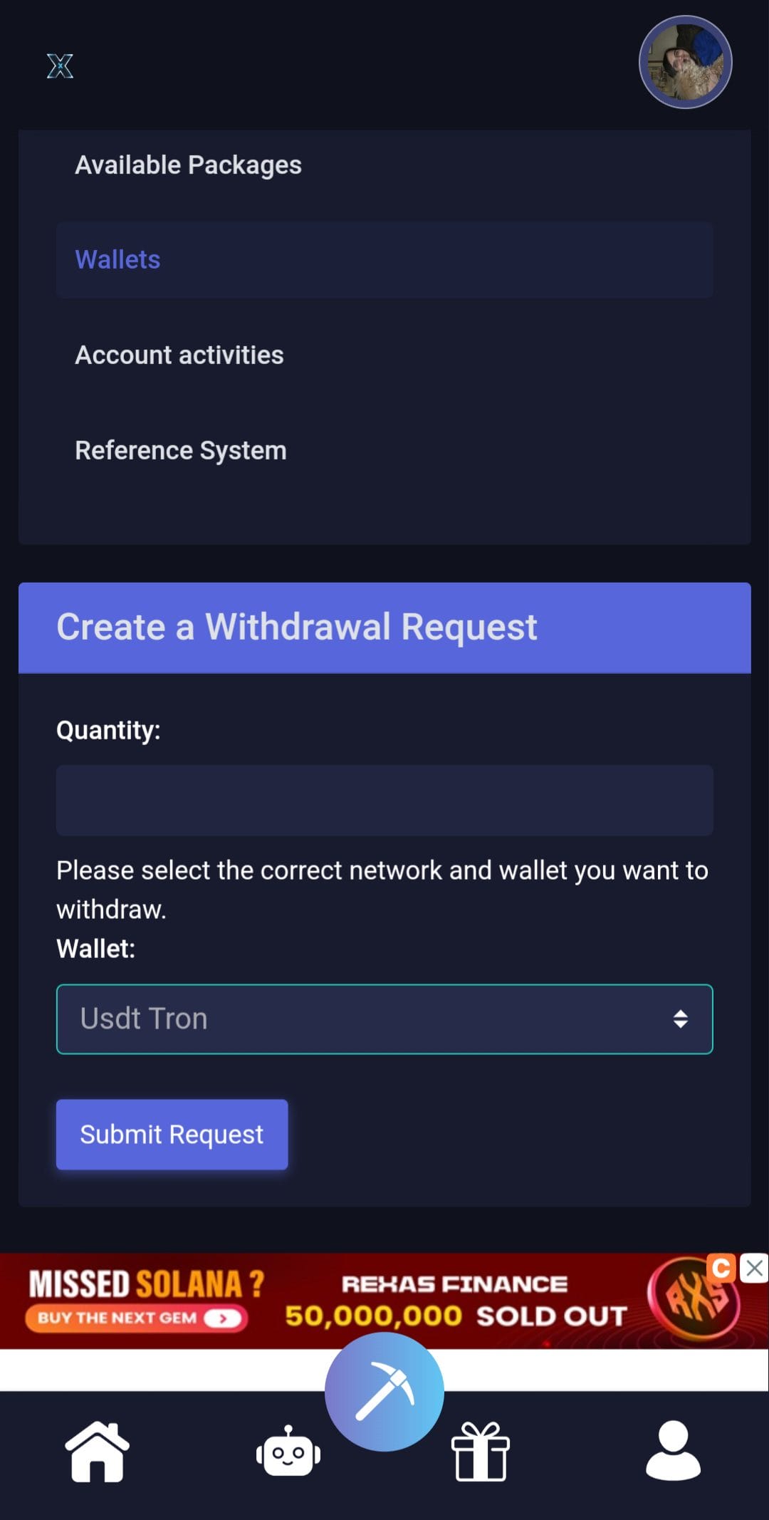 Mining X Withdrawal Request