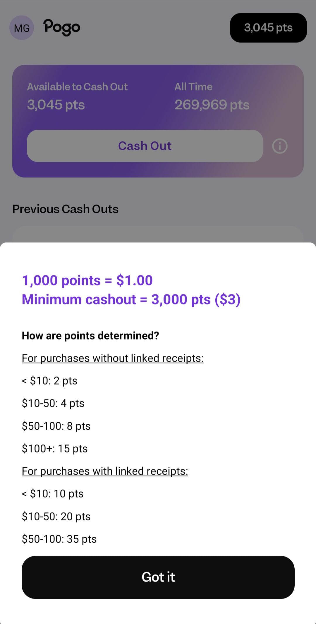 Pogo Minimum Cashout