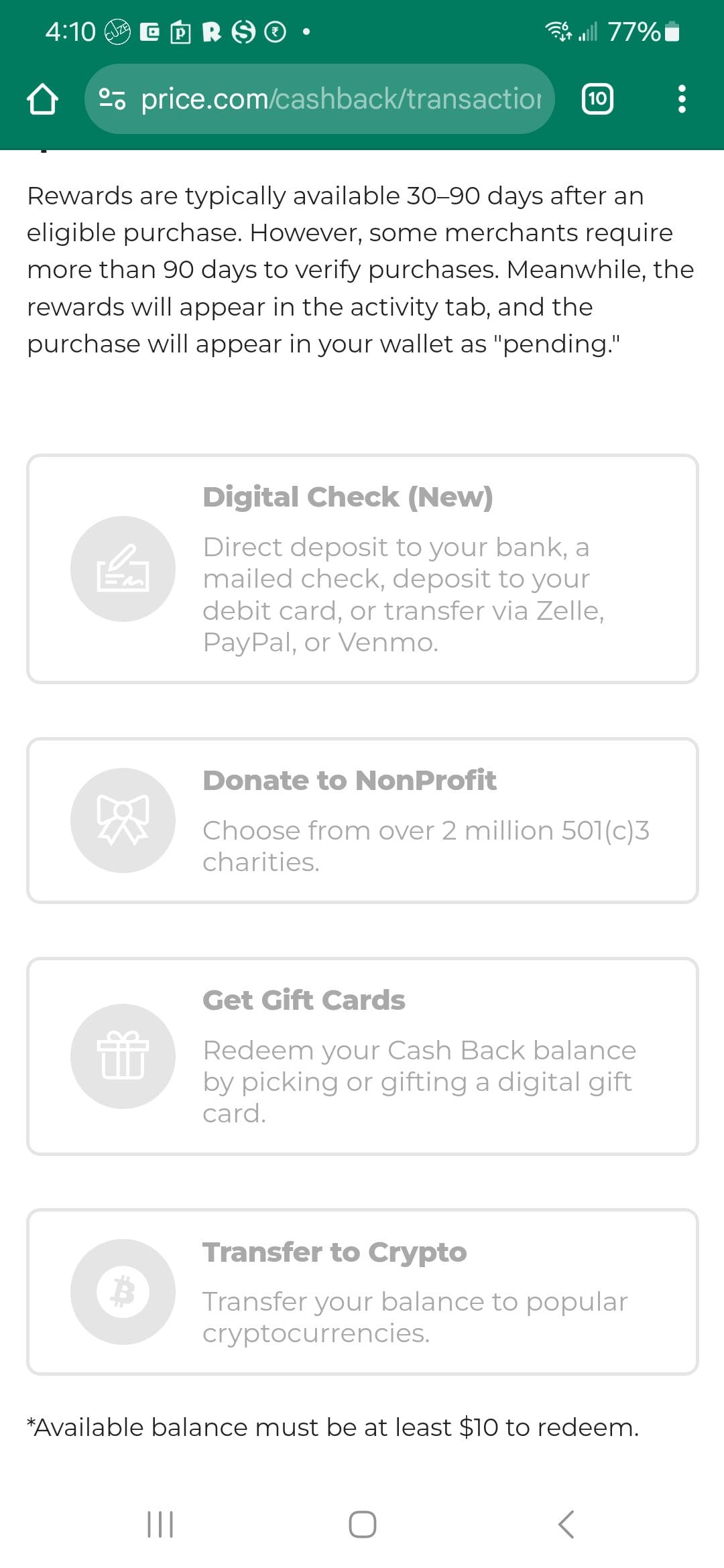 Price.com cashout options