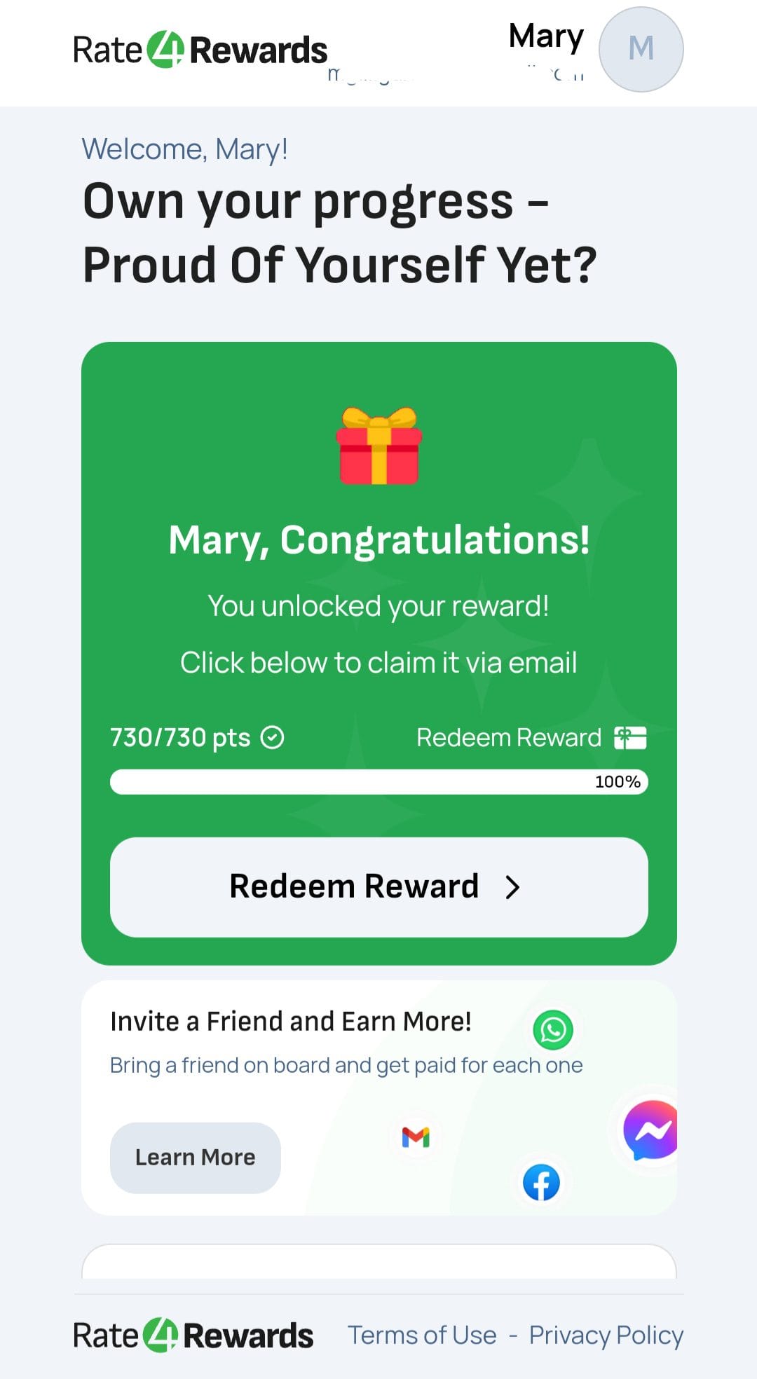 Rate4Rewards Redeem Rewards