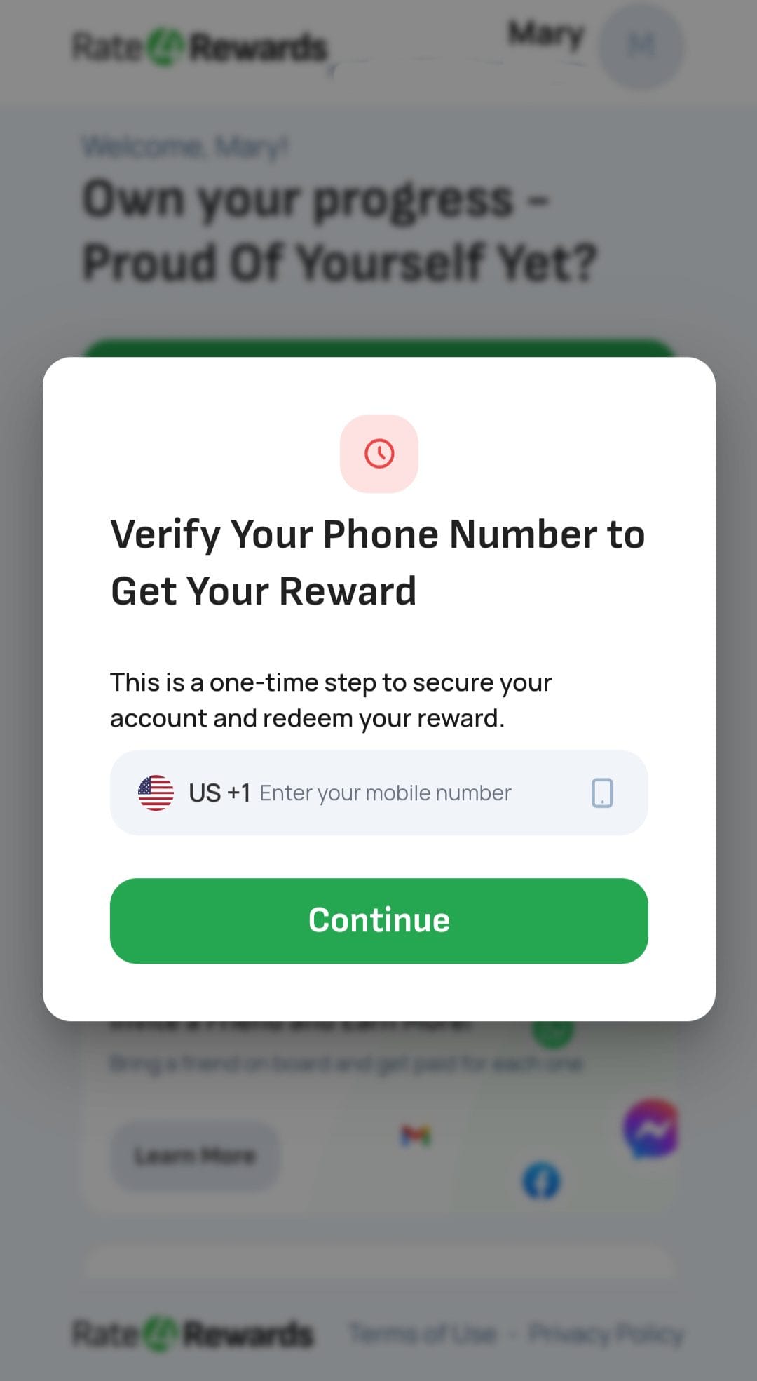 Rate4Rewards Verify Phone Number