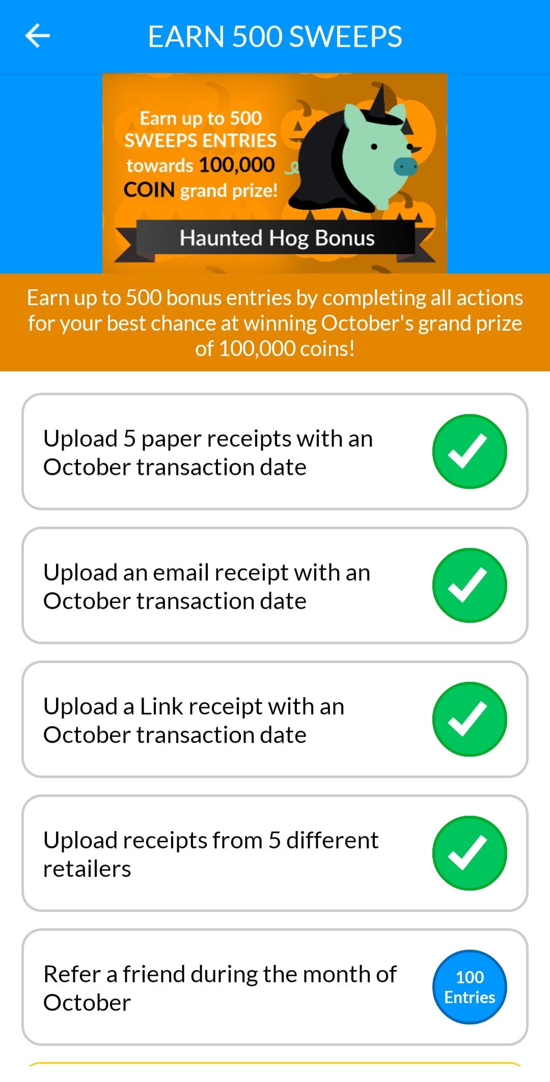 Receipt Hog Sweeps Entries