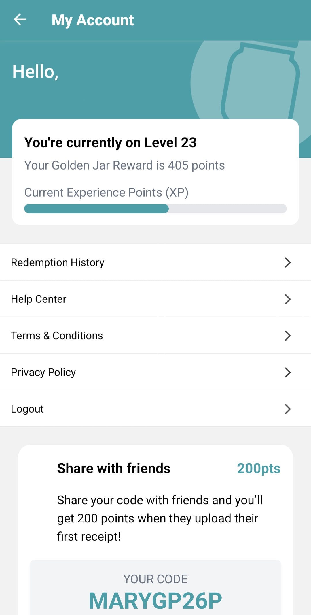 ReceiptJar my account