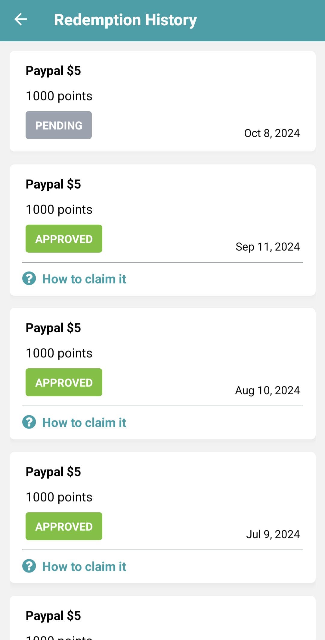 ReceiptJar redemption history