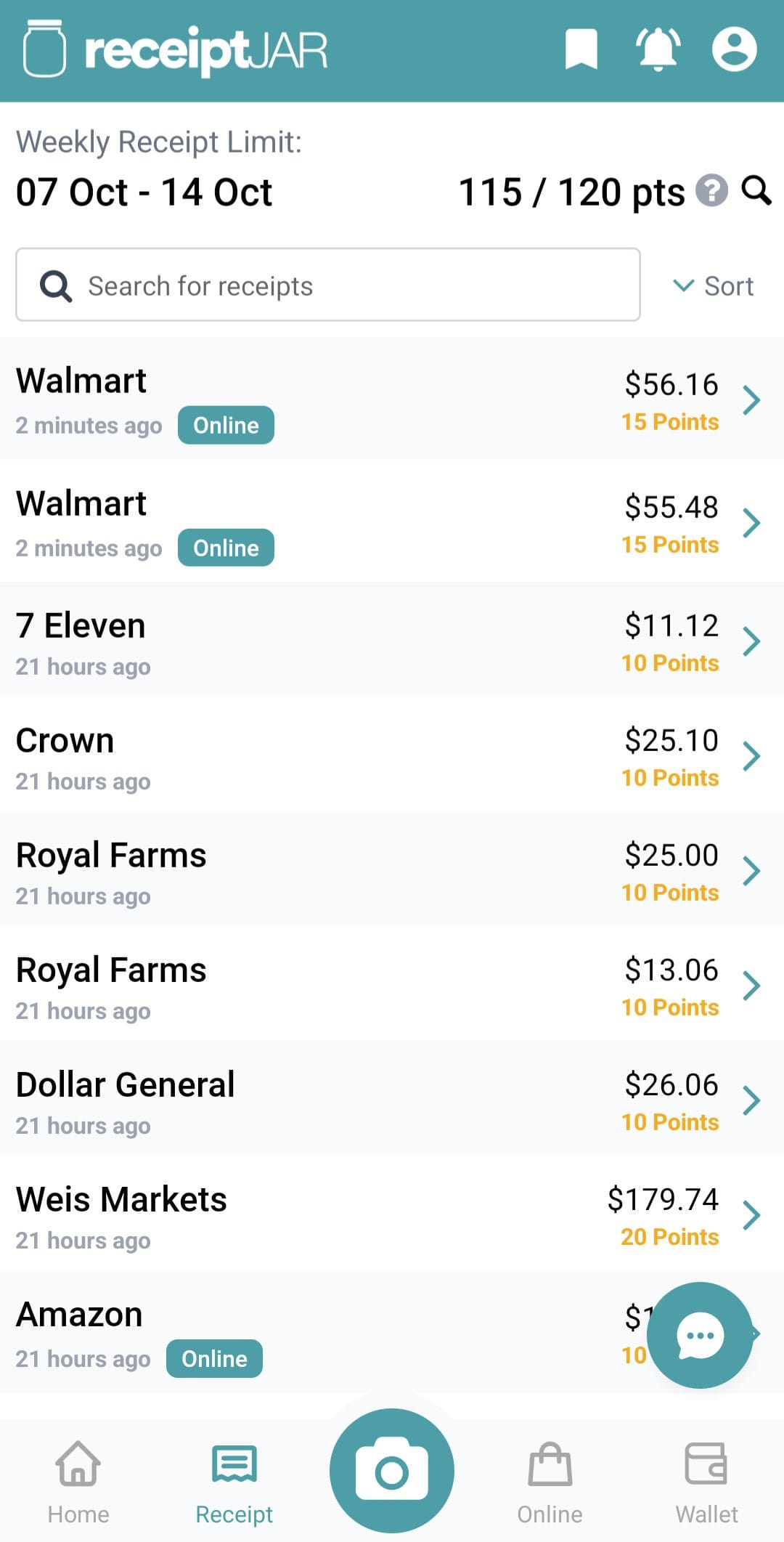 ReceiptJar scanned receipts