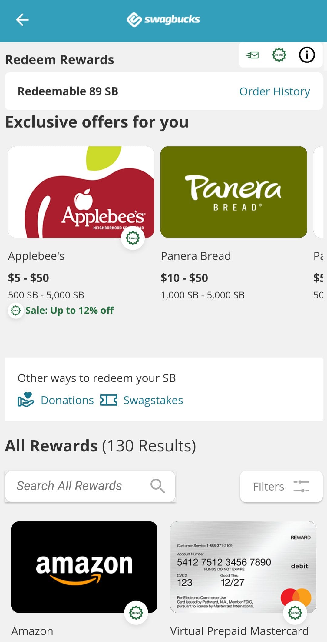 Swagbucks Cashout Gift Cards