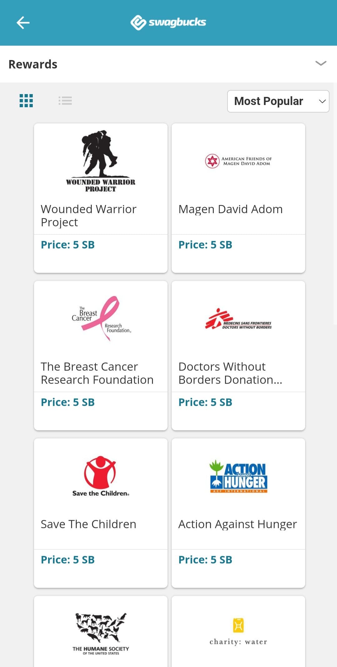 Swagbucks Charities