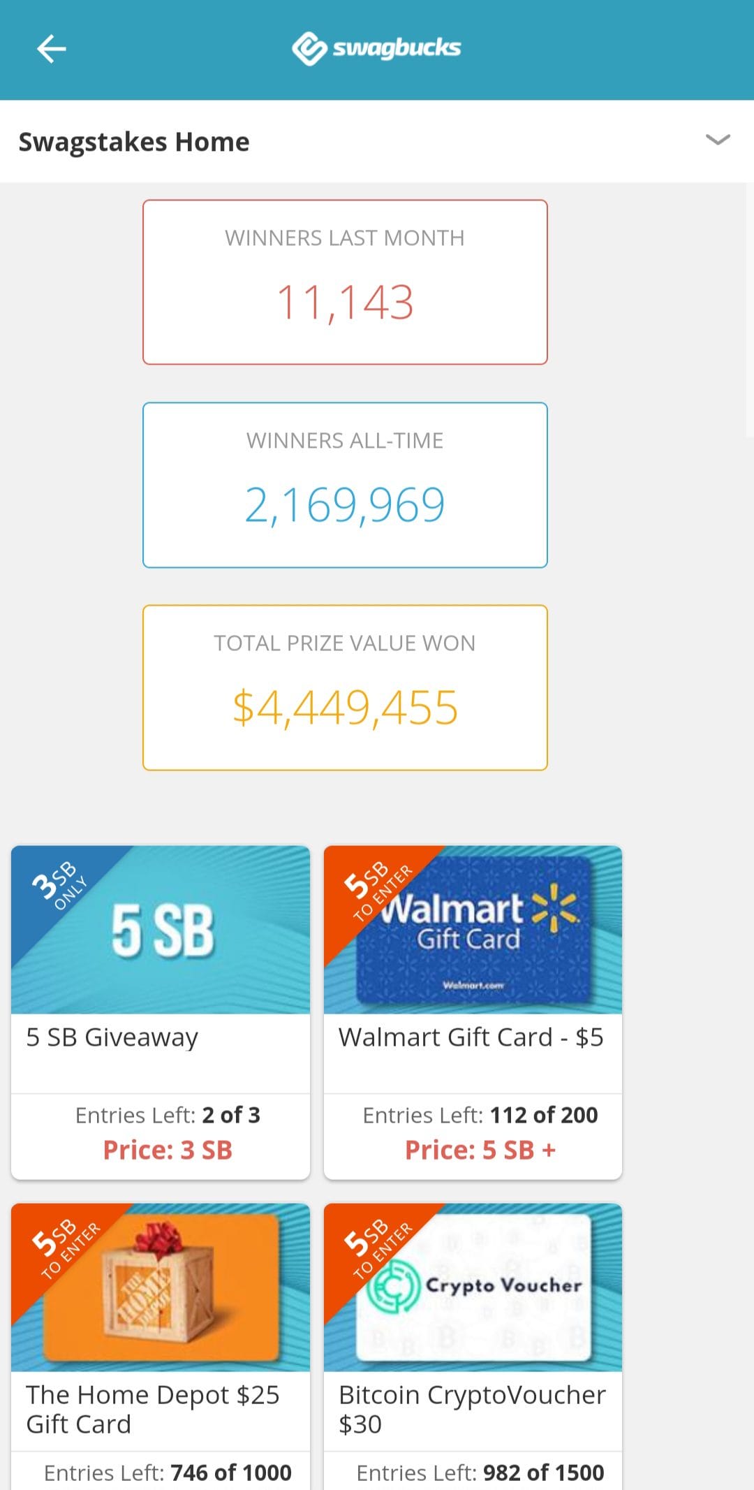 Swagbucks Swagstakes