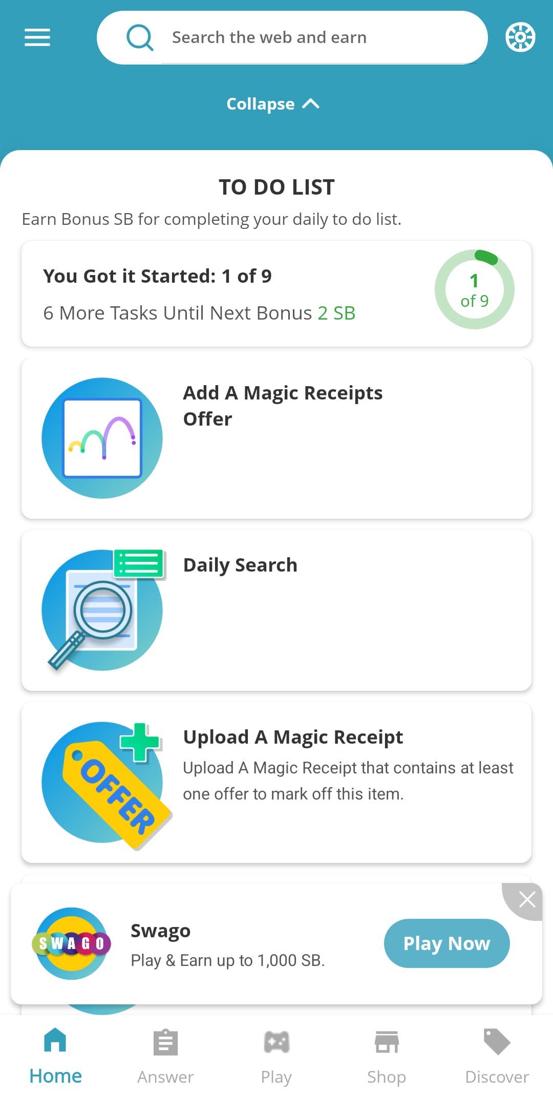 Swagbucks daily search