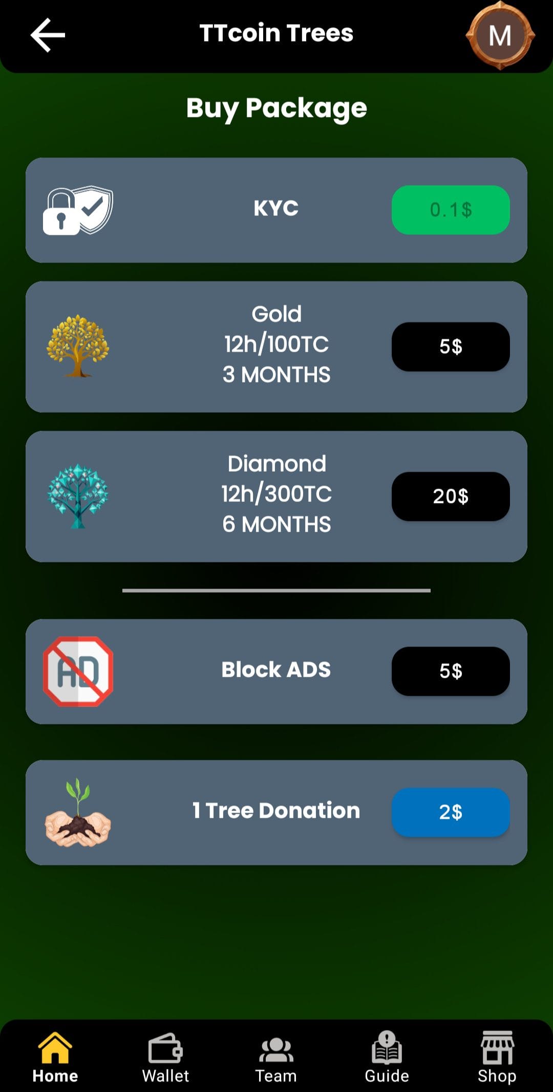 TTcoin Trees Packages