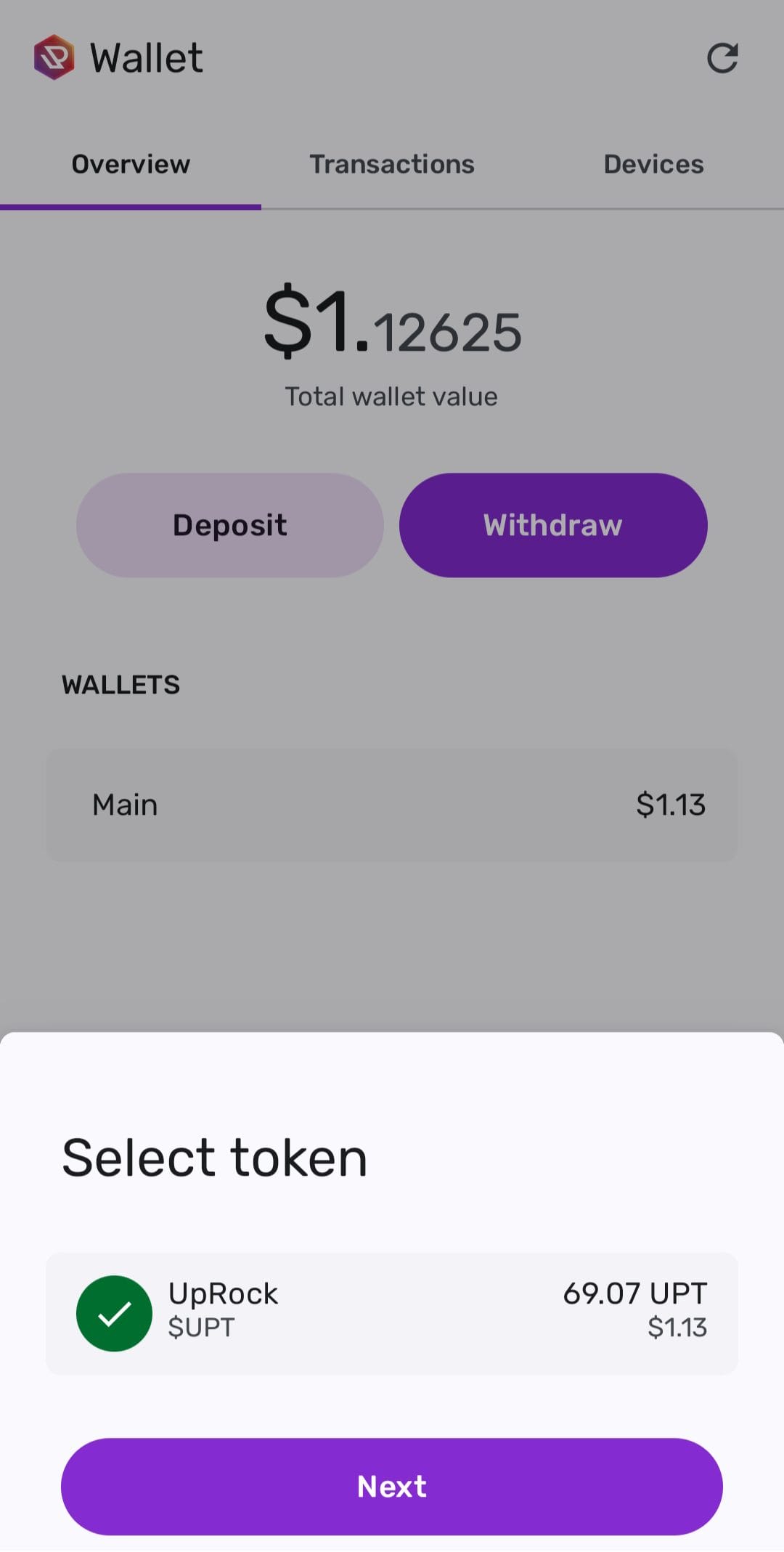 UpRock Withdraw Tokens